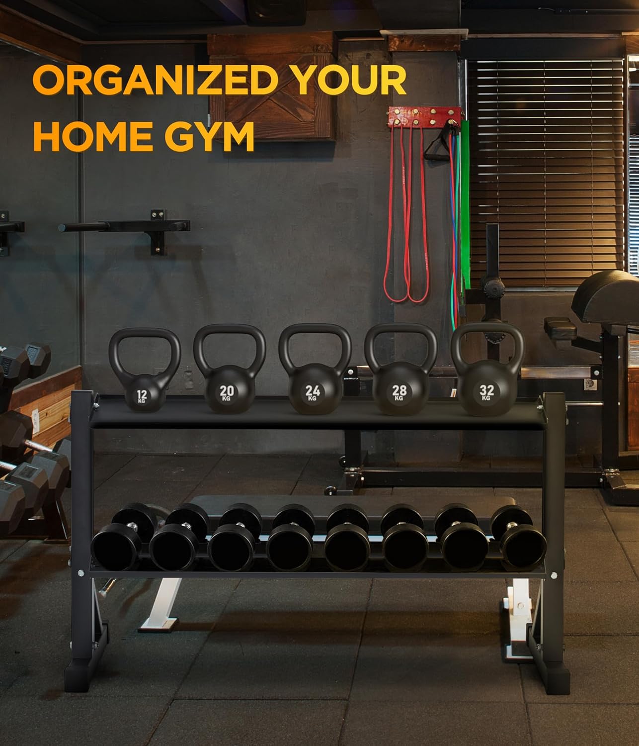 2-Tier 48" Dumbbell and Kettlebell Rack for Home Gym, 1000LBS Weights Storage for Free Weights, Dumbbells, Kettlebells and Medicine Ball - Image 5