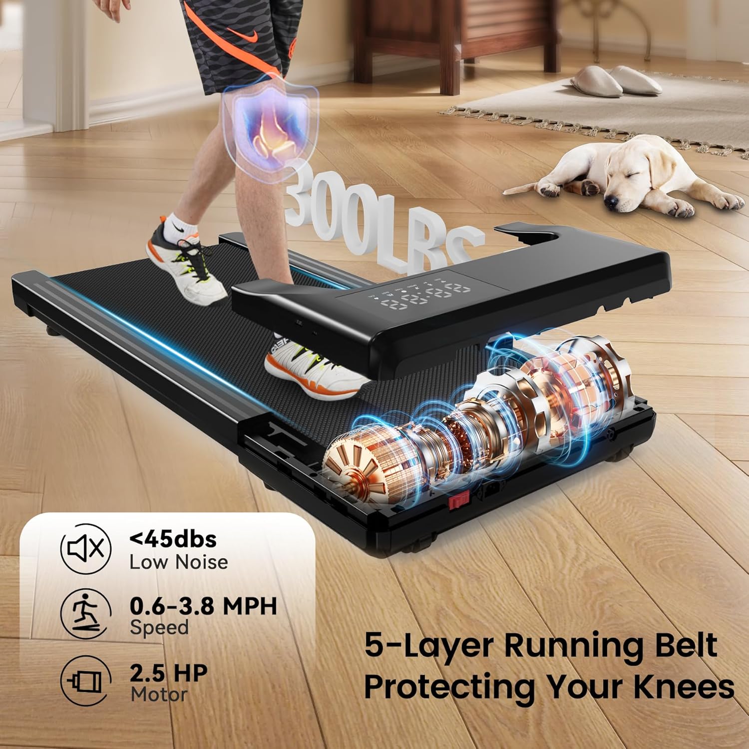 DeerRun 2025 Upgrade Walking Pad - Raceable Smart Under Desk Treadmill with Rewards Program, Quick Setup, 2.5HP, APP/Remote Control, LED Display, 300 lbs Capacity - Image 4