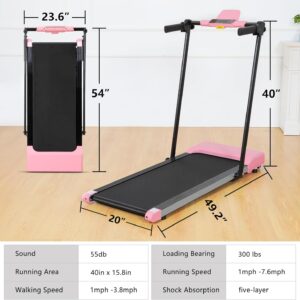 Walking Pad with Handle Bar, Foldable Treadmill for Small Space – with Handles, Safety Key, 2.5HP Quiet Brushless Motor, 0.6-7.6MPH, LED Display, 300LBS, Compact Treadmills for Home & Office