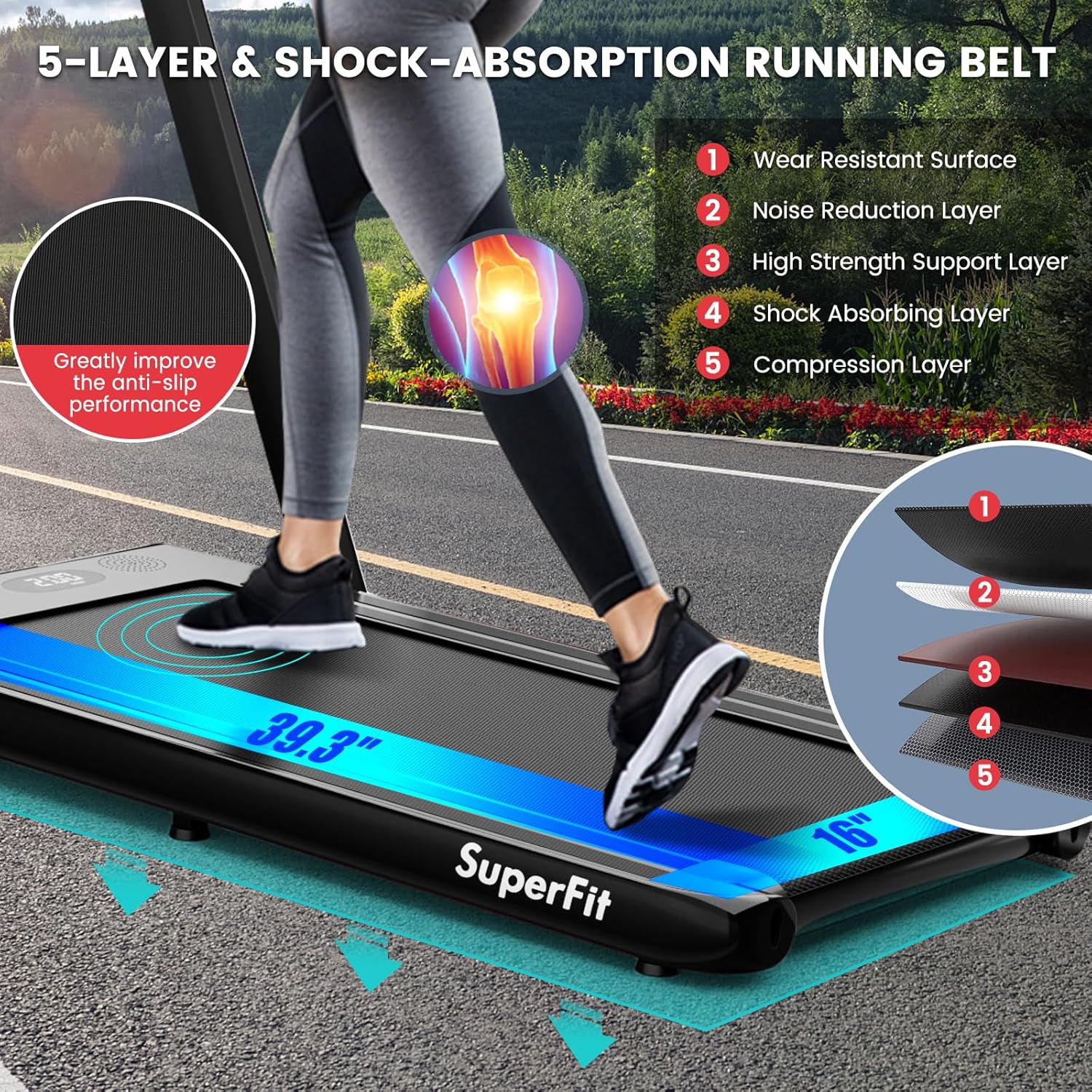 GYMAX Walking Pad, Dual LED Display Free Installation Running Machine w/Smart App/Remote Control & Bluetooth Speaker, 2 in 1 Foldable Portable Under Desk Treadmill for Small Space Home Office - Image 5