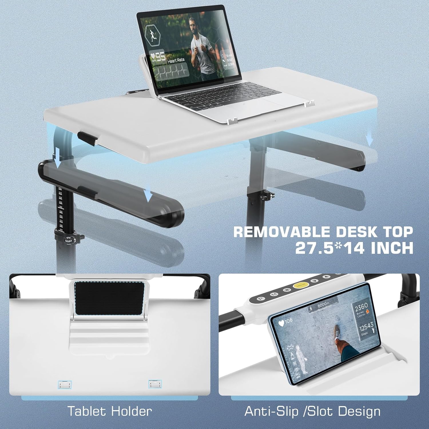 ANCHEER Walking Pad Treadmill with 12% Incline&Adjustable Height, 4 in 1 Under Desk Treadmills with Desk Workstation, Foldable Treadmill for Home 300lb,3 Type Control - Image 8
