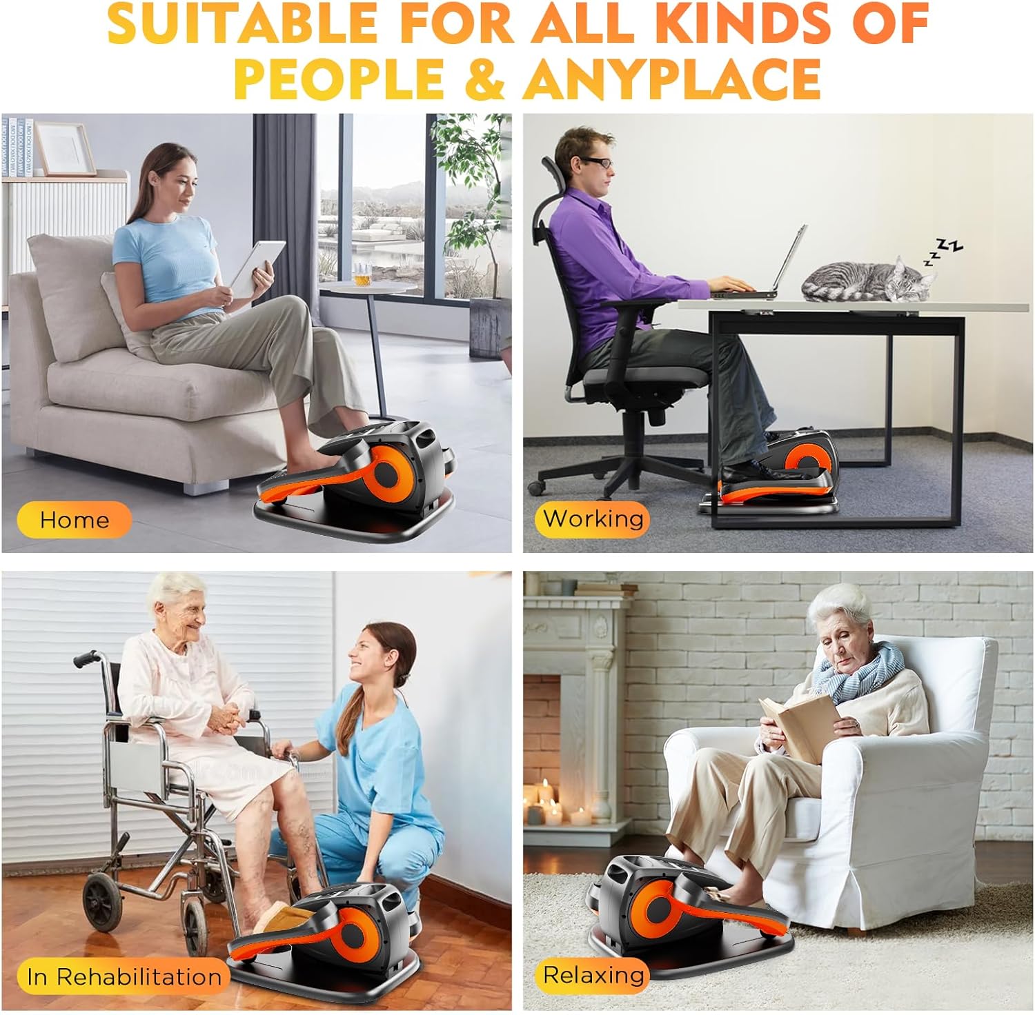 Under Desk Elliptical Machine, Electric Ellipse Leg Exerciser As Seen On TV with 12 Speed for Seniors,Portable Foot Leg Exerciser, Mini Seated Pedal Exerciser for Home Office - Image 8