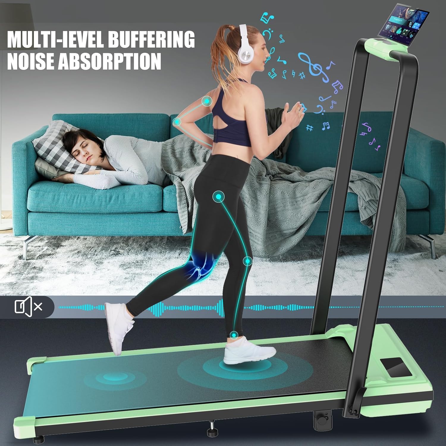 Foldable Treadmill with Incline-Walking Pad with Handle Bar-Portable Walking Pad Treadmill 300+ lb Capacity-Under Desk Treadmills, 4 in 1 Running Machine LED Display/Dual Control - Image 4