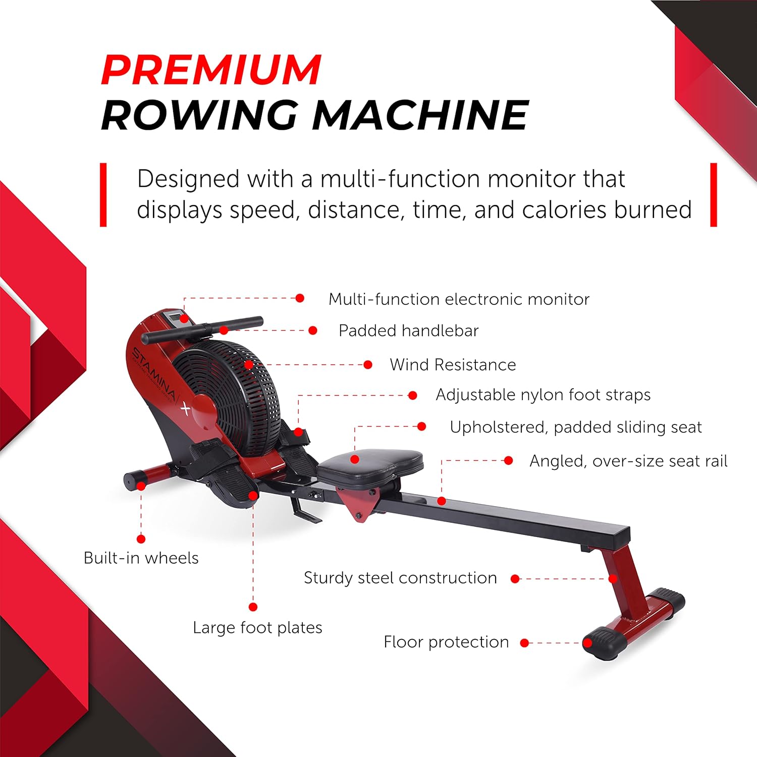 Stamina ATS Air Rower Machine with Smart Workout App - Foldable Rowing Machine with Dynamic Air Resistance for Home Gym Fitness - Up to 250 lbs Weight Capacity (Renewed) - Image 5