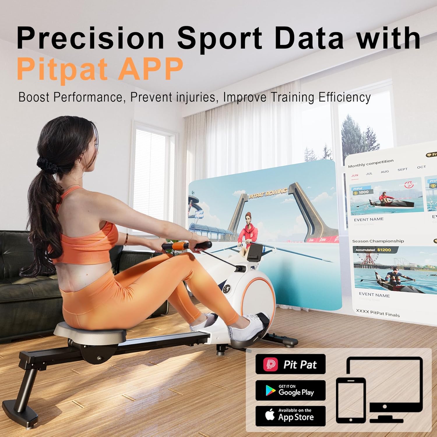 Rowing Machines for Home Exercise, 300 LBS Weight Capacity Row Machine, 36 Level Quiet & Smooth Rower Machine with LED Monitor, App Supported, Tablet Holder and Comfortable Seat Cushion - Image 3