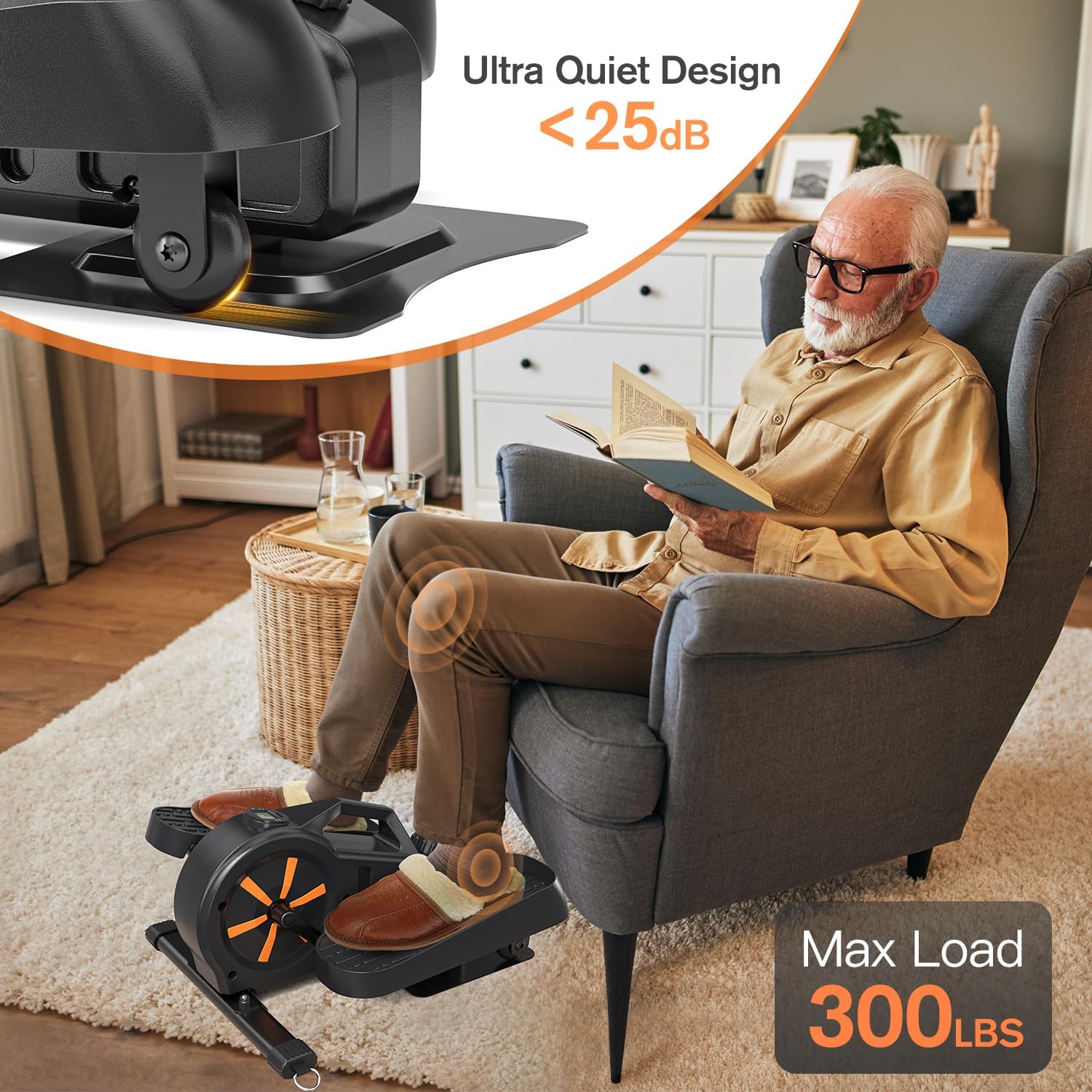 Under Desk Elliptical Exercise Machine Ellipse Leg Exerciser Mini Elliptical Machines for Home Portable & Quiet Foot Pedal Exerciser - Image 4
