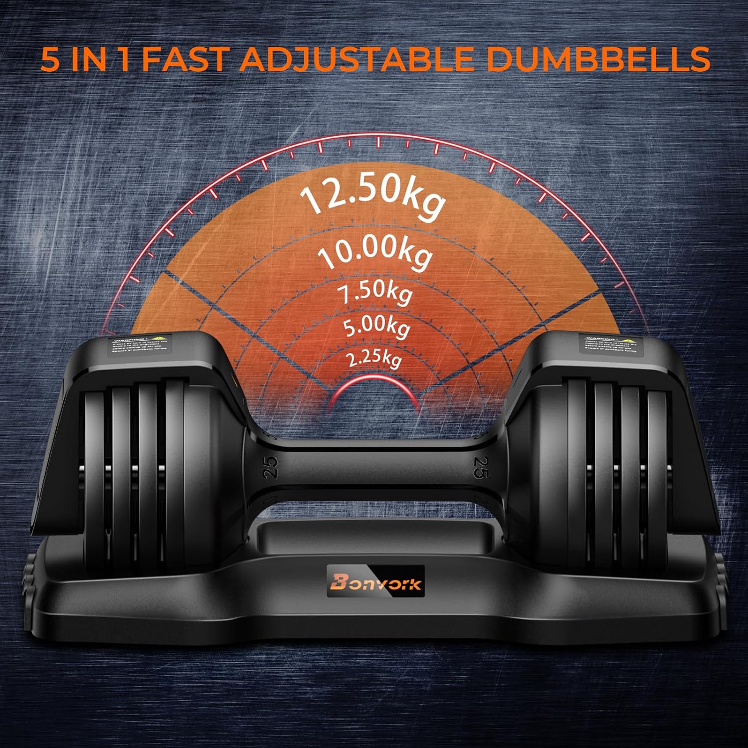 25LBS Adjustable Dumbbell Set of 2 - Bonvork 5 in 1 Weights Dumbbells Set with Anti-Slip Texture Handle for Exercise & Fitness,1 Sec Adjustable Weights with Cast Iron for Full Body Workout Fitness - Image 3