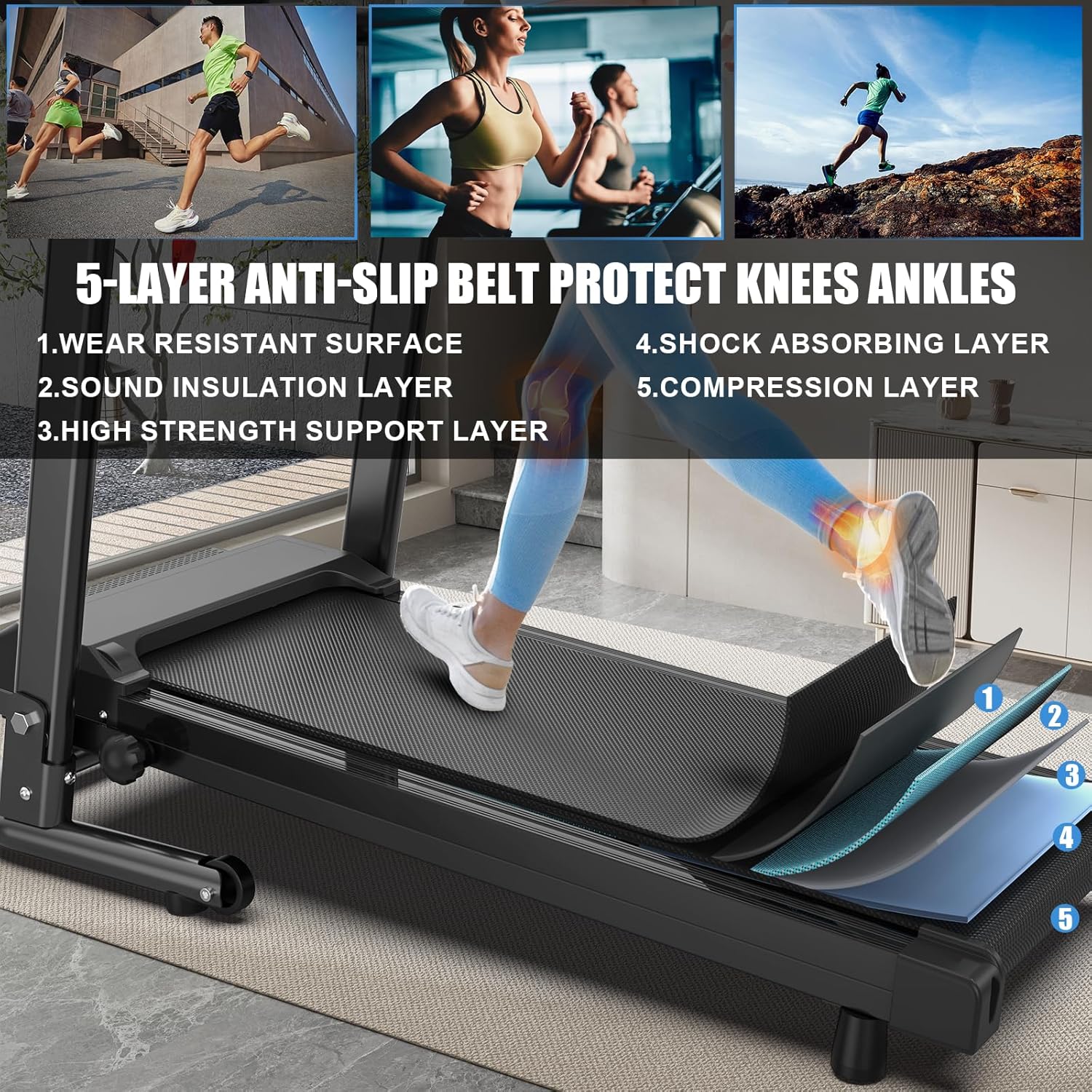 FYC Foldable Treadmills for Home, Portable Treadmill with Handles, 2.5HP Treadmills 300 lb Capacity, APP Control, Fitness Folding Walking Pad with LED Display - Image 6