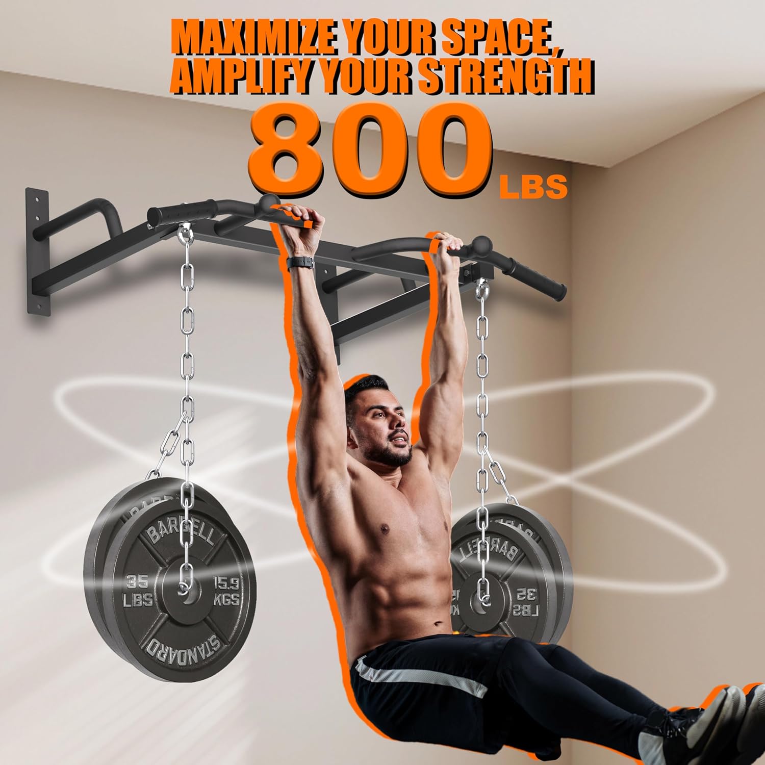 Wall Mounted Pull Up Bar, Heavy Duty Chin Up Bar, Multi Grip PullUp Bar for Garage, Basement, Wall Mount - Multifunctional Fitness Bar,Supports up to 800 Lbs - Image 2