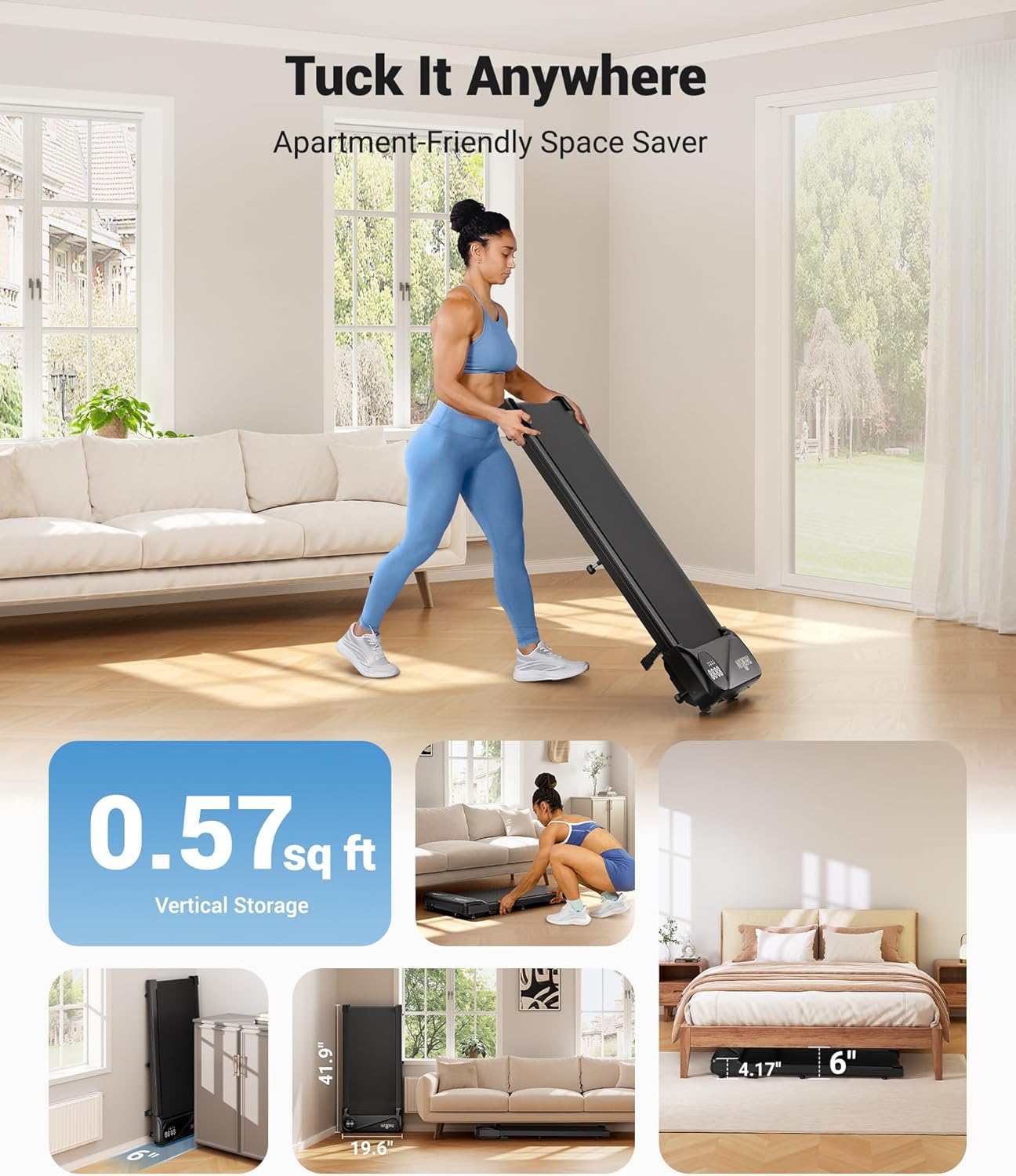 THERUN Walking Pad Treadmill Under Desk, Portable Mini Treadmill for Home/Office, Walking Pad Machine with 2.5HP and 265 lbs Weight Capacity Remote Control LED Display - Image 6