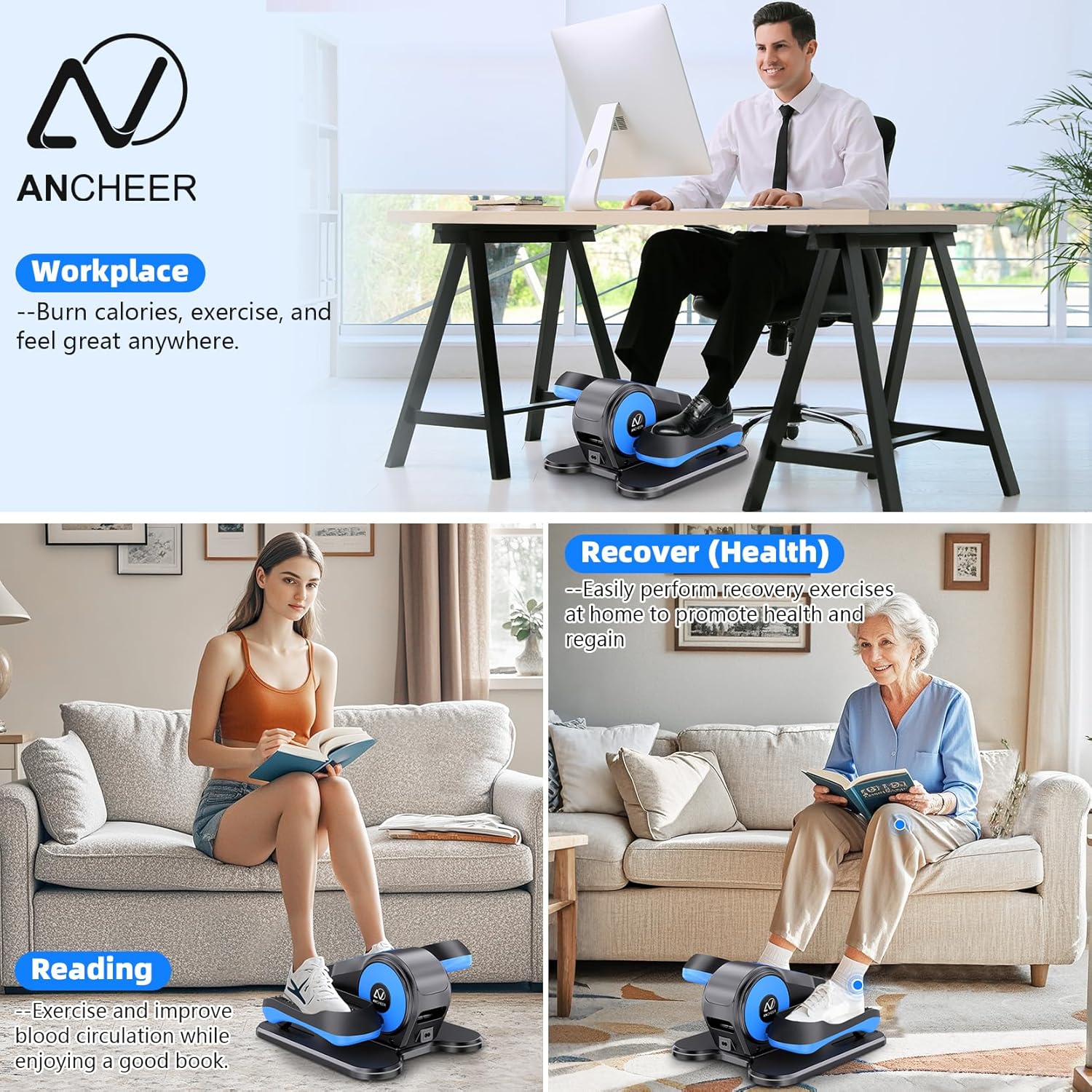 ANCHEER Under Desk Elliptical Machine, Ellipse Leg Exerciser for Seniors with 12 Adjustable Speeds, Quiet & Portable Electric Seated Pedal Exerciser with Remote Control - Image 4