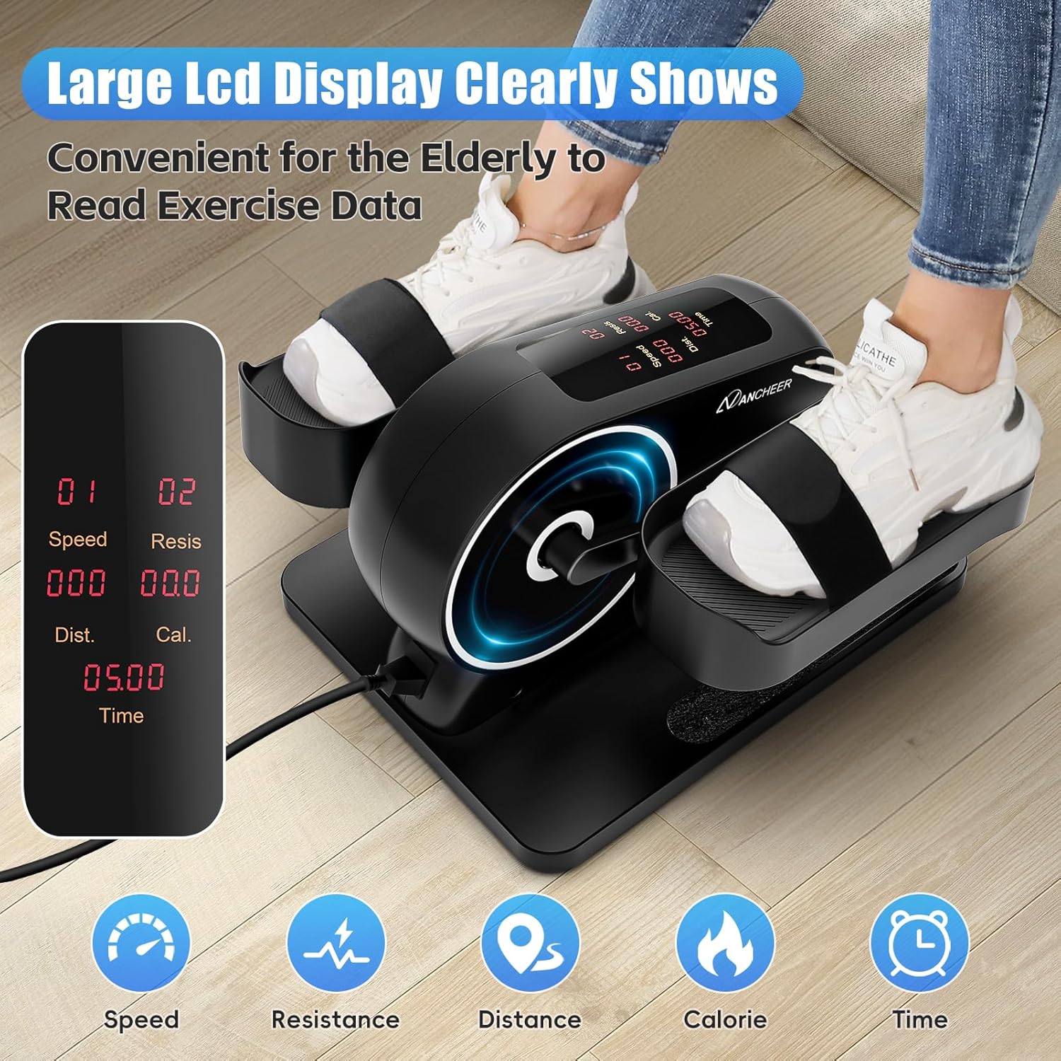 Under Desk Elliptical,Elliptical Exercise Machine,100% Pre-Assembled for Home,Ellipse Leg Exerciser As Seen On TV with 12 Adjustable Speed Quiet&Portable Elliptical Trainer While Sitting for Seniors - Image 3