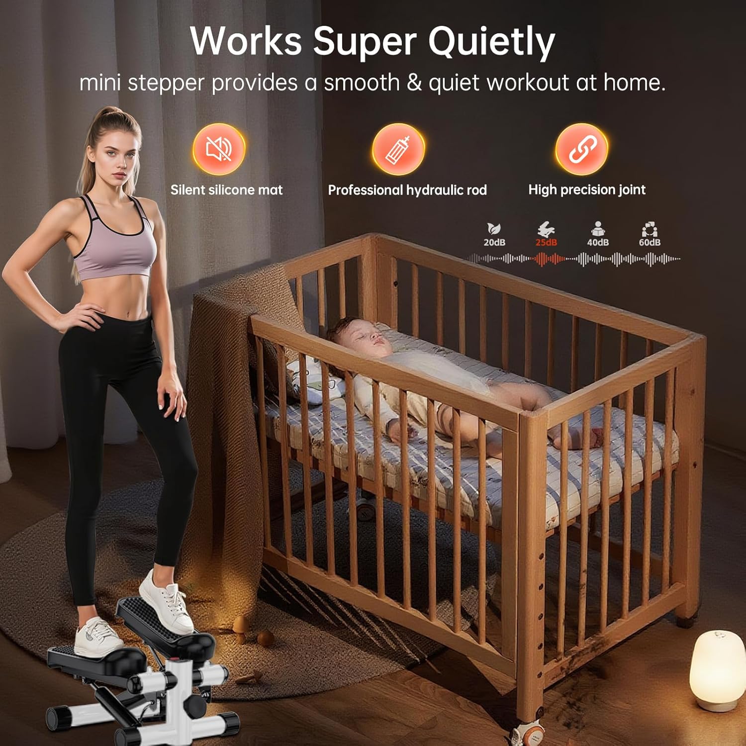 Steppers for Exercise at Home, Mini Stepper with Resistance Bands - Quiet, 360LBS Weight Capacity Portable Stair Stepper for Buttocks Lifting & Body Shaping, Compact Fitness Stepper for Small Spaces - Image 5