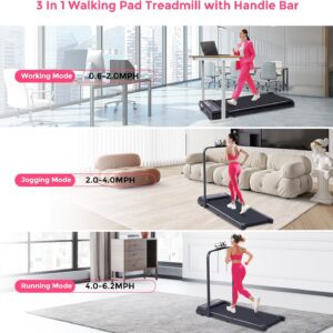 Electric Walking Pad with Handle Bar, 3.0HP Portable Small Walking Pads Treadmills for Home Small with Handles, 0.6-6.2MPH Compact Home Treadmill for Small Spaces, 320LBS