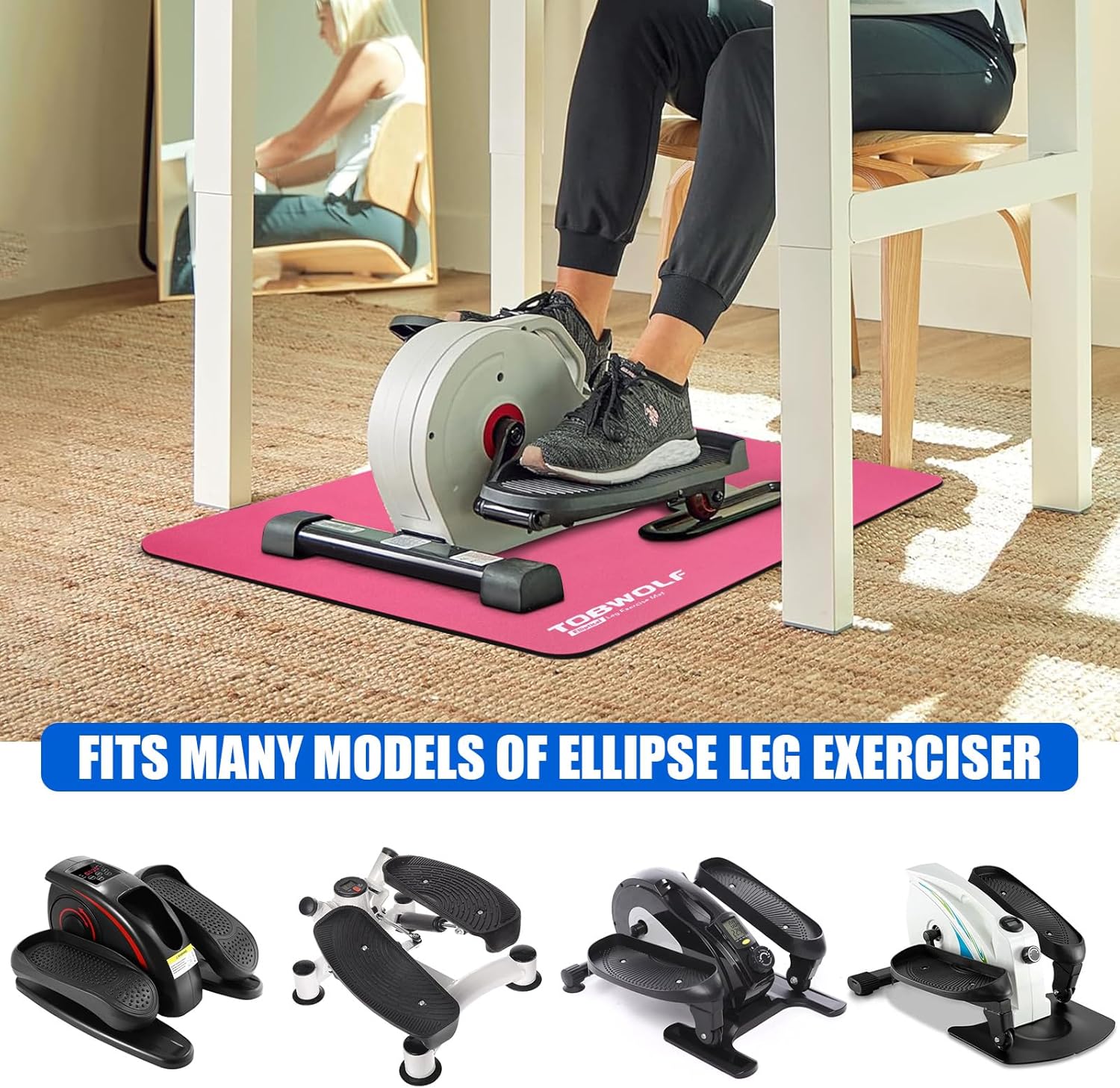TOBWOLF Non-Slip Workout Mat for Ellipse Leg Exerciser, Ellipse Machine Mat, Exercise Mat for Under Desk Ellipticals, Suitable for Electric Seated Foot Pedal Exerciser, Stability & Floor Protection - Image 5