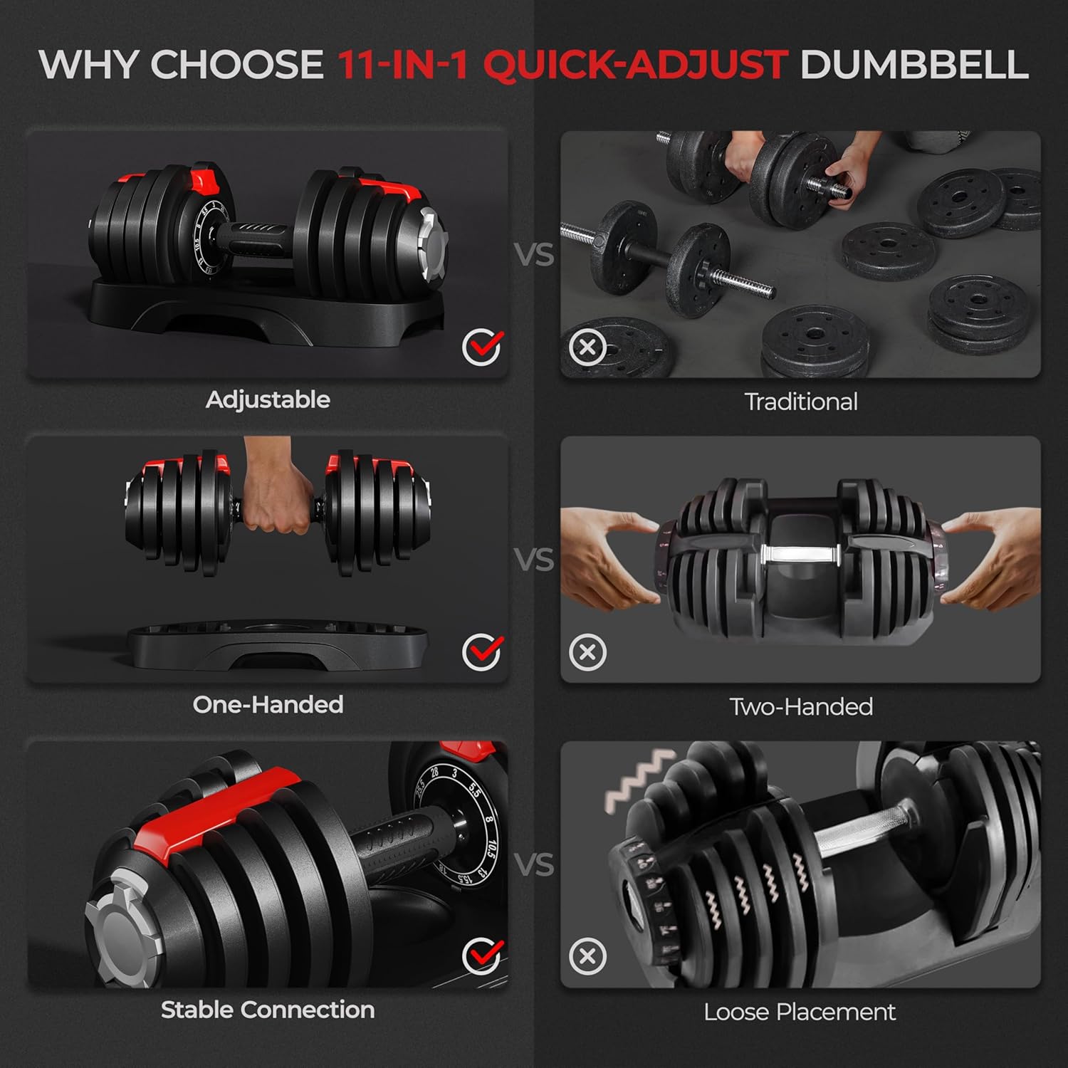 Yaheetech Adjustable Dumbbell Set 28/40/52.5/90LBS Adjustable Dumbbells Fast Adjust Dumbbell Weight Set with Anti-Slip Handle and Tray for Men/Women Home Gym Strength Training Equipment Single/Pair - Image 7