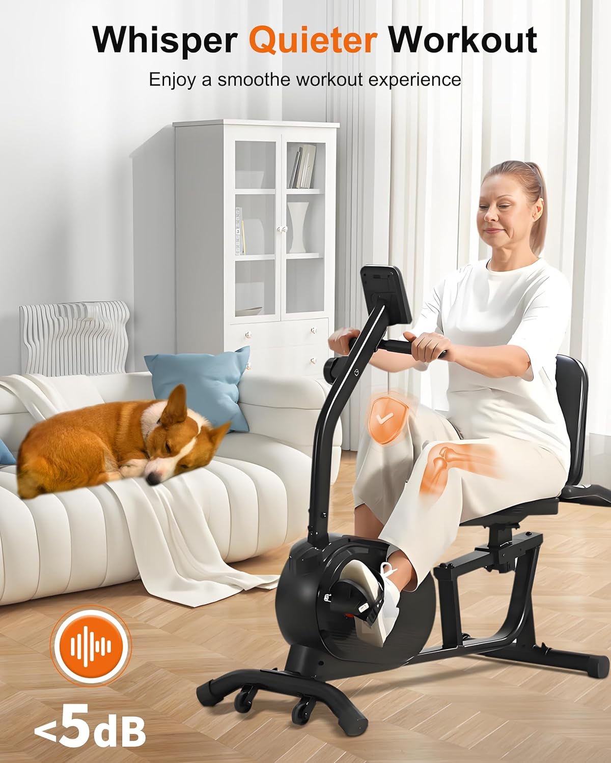 ECHANFIT Recumbent Exercise Bike for Home - 350LBS Weight Capacity, 16-Level Magnetic Resistance, Heart Rate Handle, Comfortable Seat, LCD Display, Black - Image 4