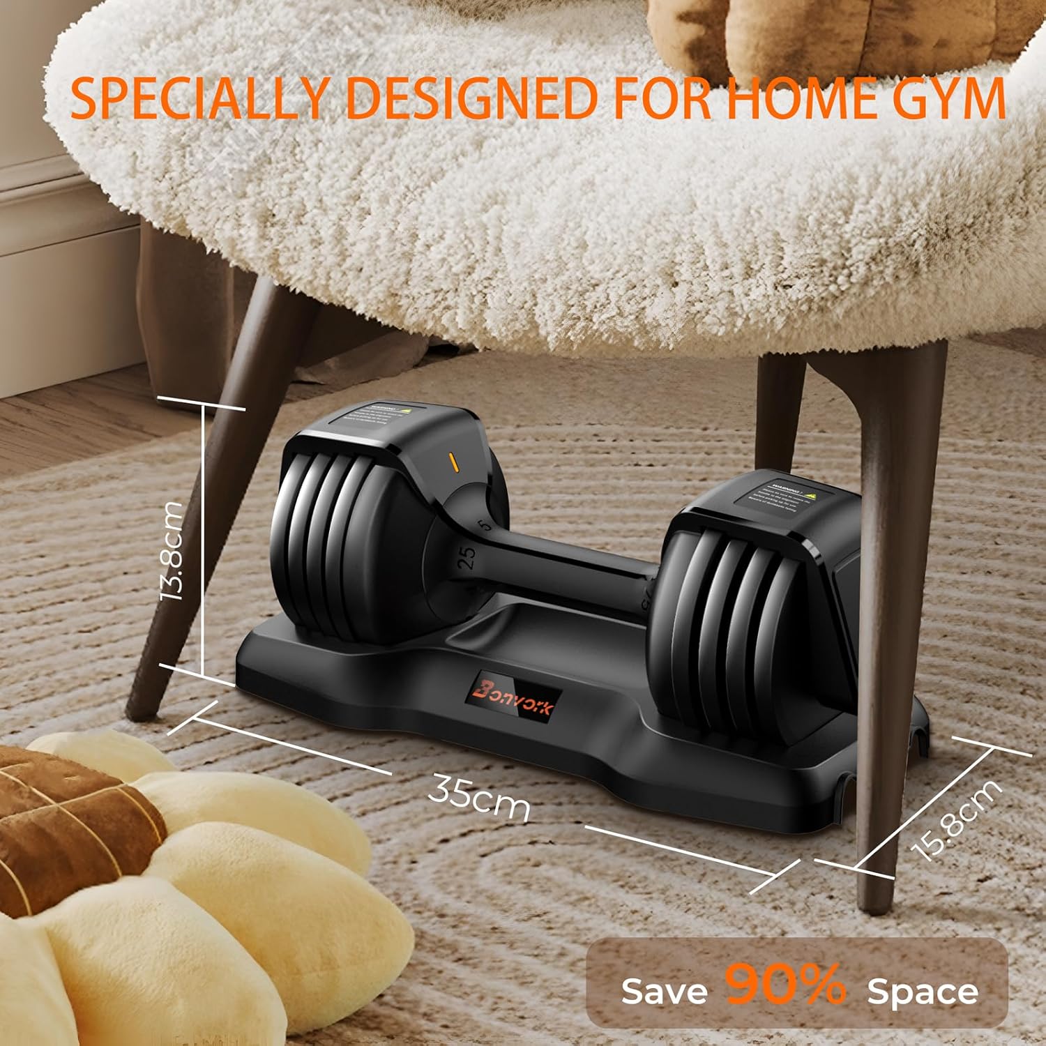 25LBS Adjustable Dumbbell Set of 2 - Bonvork 5 in 1 Weights Dumbbells Set with Anti-Slip Texture Handle for Exercise & Fitness,1 Sec Adjustable Weights with Cast Iron for Full Body Workout Fitness - Image 7