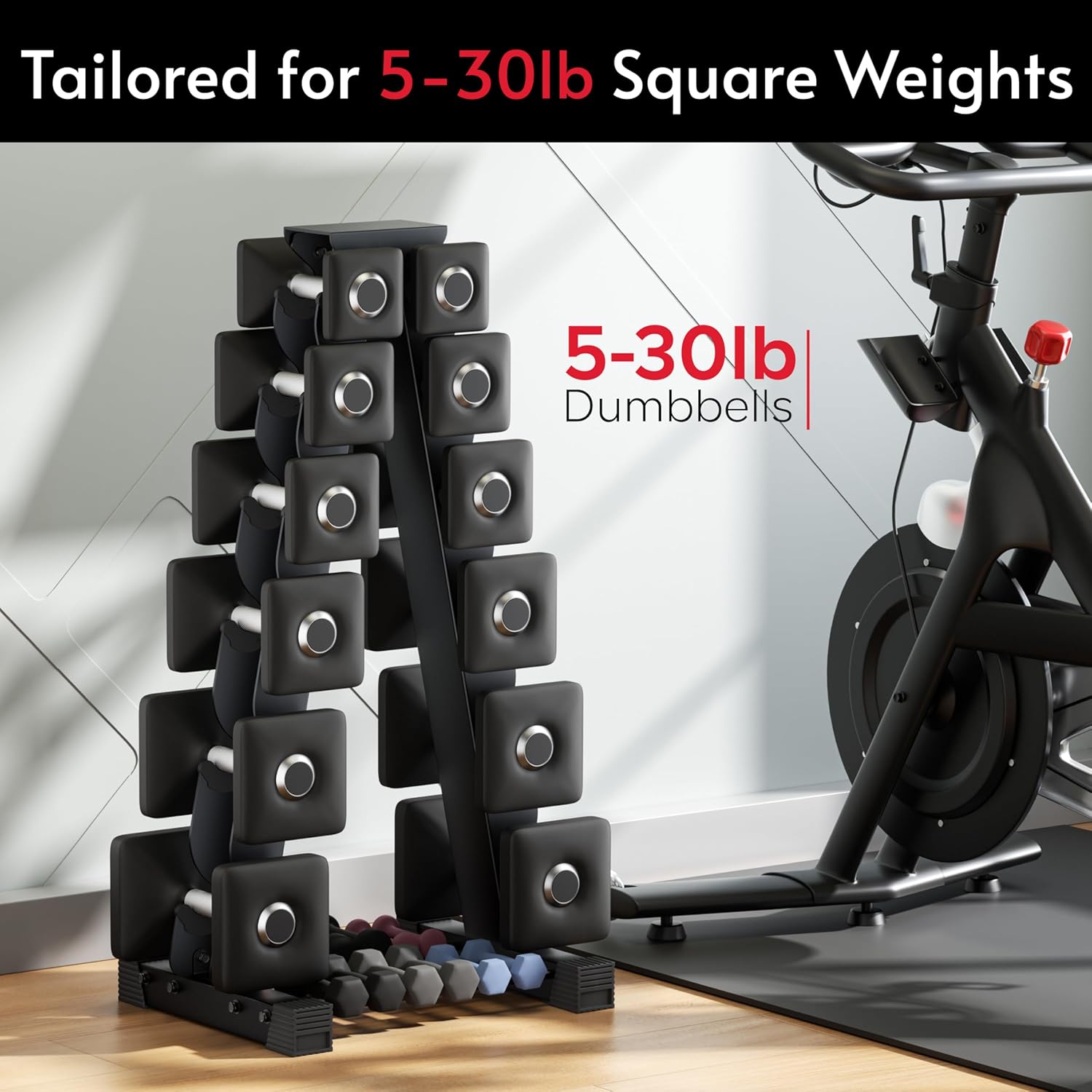 Dumbbell Rack Stand Only, Compatible with Peloton Weights, Ergonomic Weight Rack for Home Gym Dumbbells with 6-Tier, Space-Saving Home Gym Storage Rack, Plus Neoprene Set Storage, Compact - Image 2