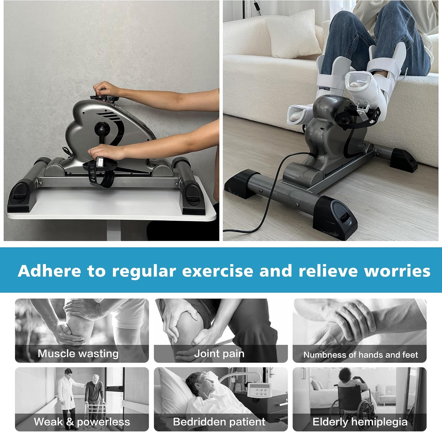 Mini Exercise Bike Electric Pedal Exerciser with Upgraded Non-slip Base Remote Control Indoor Under Desk Bike for Hand, Arm, Knee, Leg Home Recovery Workout Equipment Elderly Motorized Exerciser - Image 7