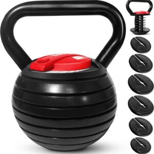 Yes4All Adjustable Kettlebell Set, 20–40 LB Weight Set, Solid Cast Iron Handle with Spacer Disks & Secure Lock, Space-Saving Kettlebell for Home Gym Strength Training, Black