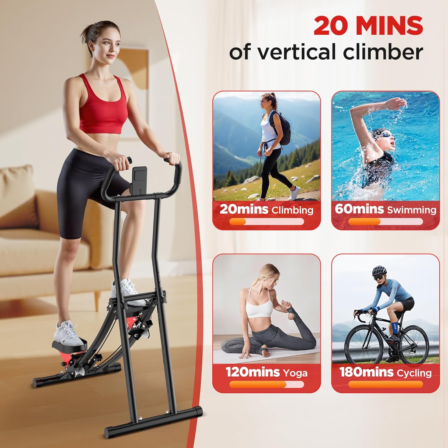 Stair Stepper for Home Gym Exercise, Folding Vertical Climber for Full Body Workout 300LBS Capacity, Compact Stair Climber Cardio Exercise Machine with Adjustable Handlebar & Pedals - Image 4