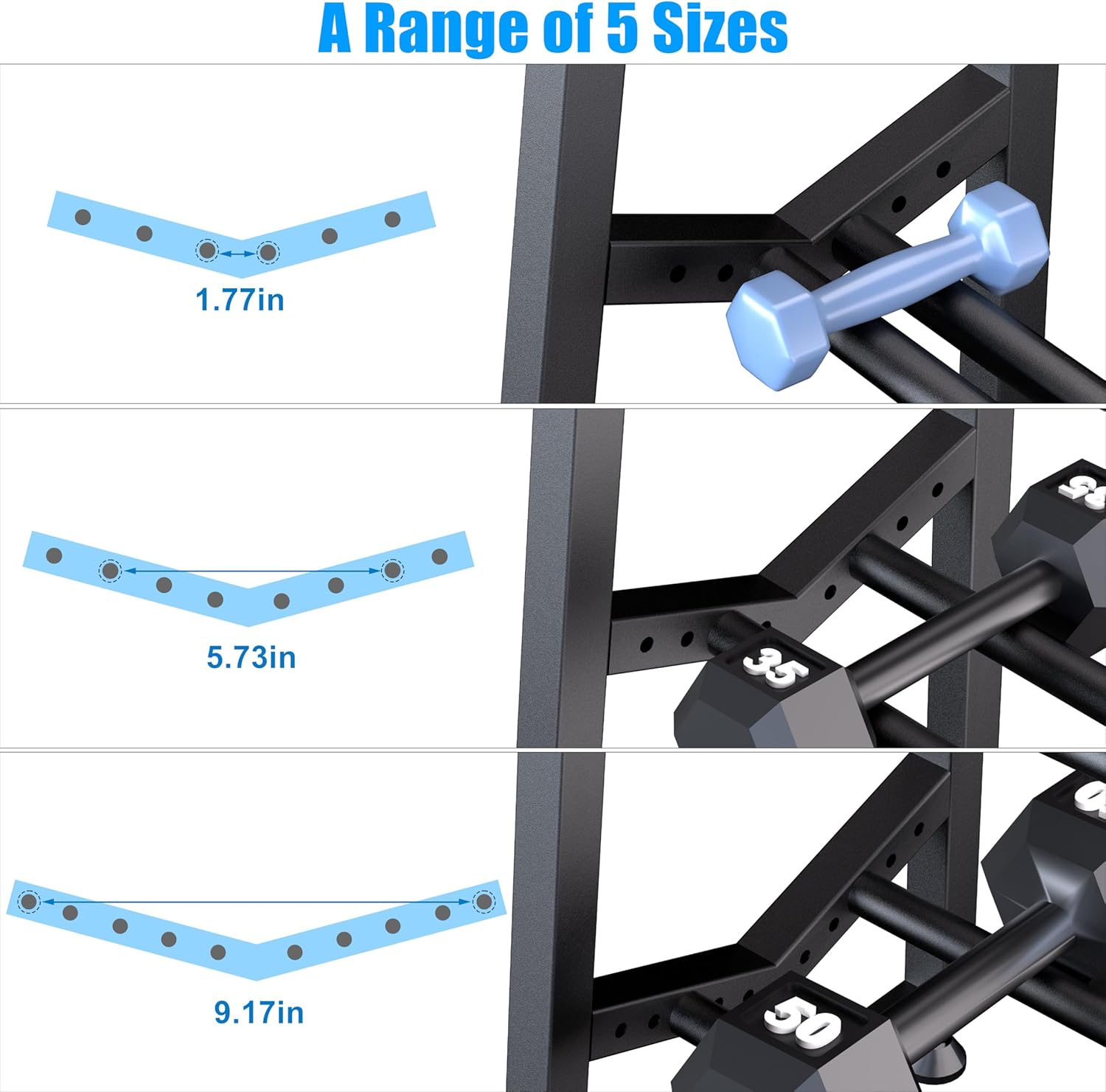 Upgraded V-type 3-Tier Dumbbell Rack, Adjustable Heavy-Duty Metal Weight Rack for Dumbbells, Kettlebells & More, Space-Saving Home Gym Organizer (Dumbbells Not Included) - Image 2