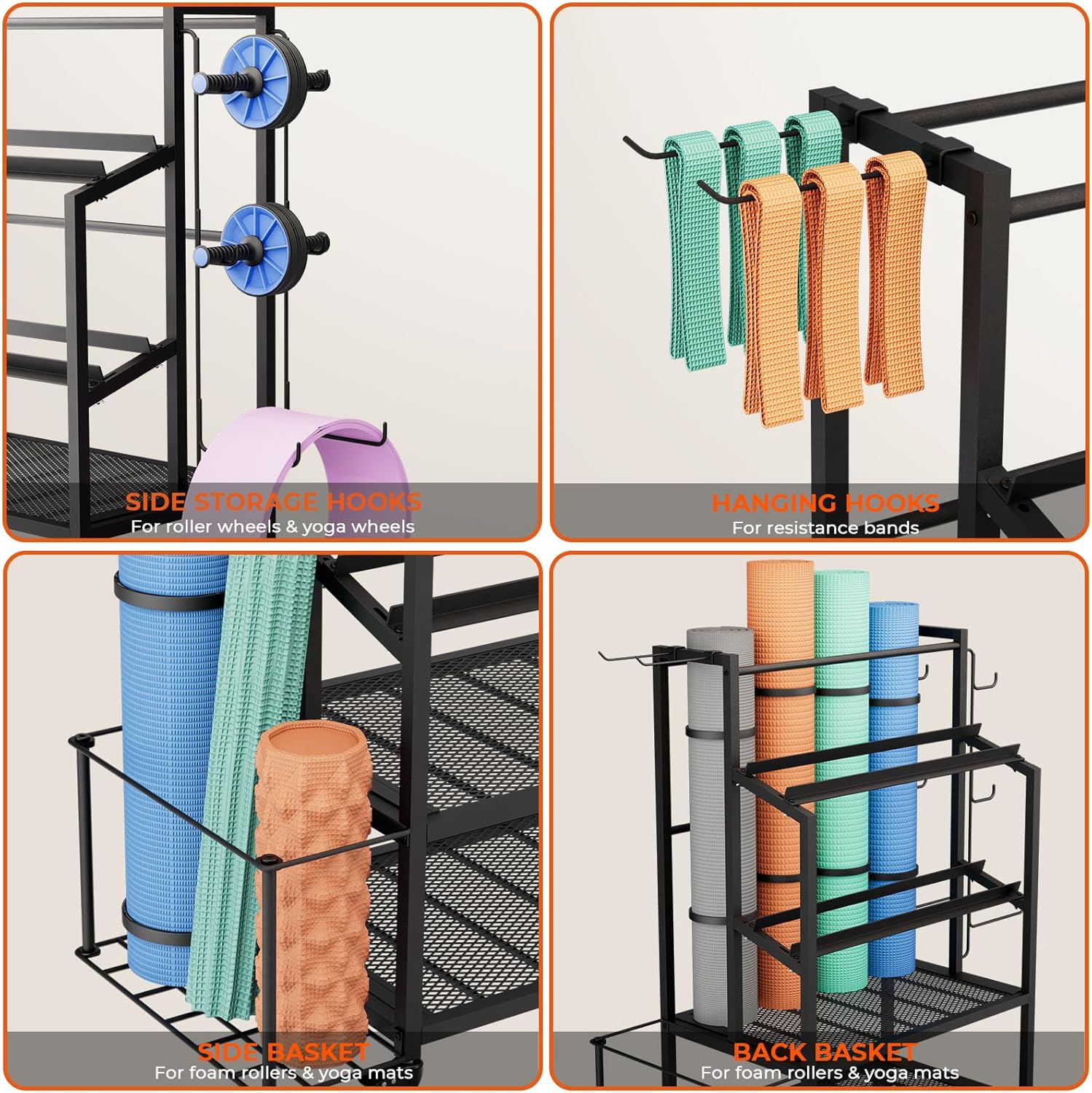 600LBS Dumbbell Rack Weight Stand - Bonvork Adjustable Weight Rack for Dumbbells, Home Gym Storage Rack for Yoga Mat Foam Roller Kettlebells, Workout Equipment Storage Organizer With Wheels - Image 8