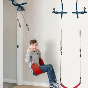 Gym1 Doorway Indoor Swing & Pull-Up Bar Set – Sensory Swing with Rope Ladder – Built-in Pull-Up Bar for Kids Workout Equipment – Easy No-Drill Mount for Indoor Playset – 2-Piece, Red