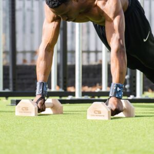 CALI SPORTS Calisthenics Wood Parallettes Bars | Push Up Bar That Will Not Slip or Wobble | Wrist Wraps Included