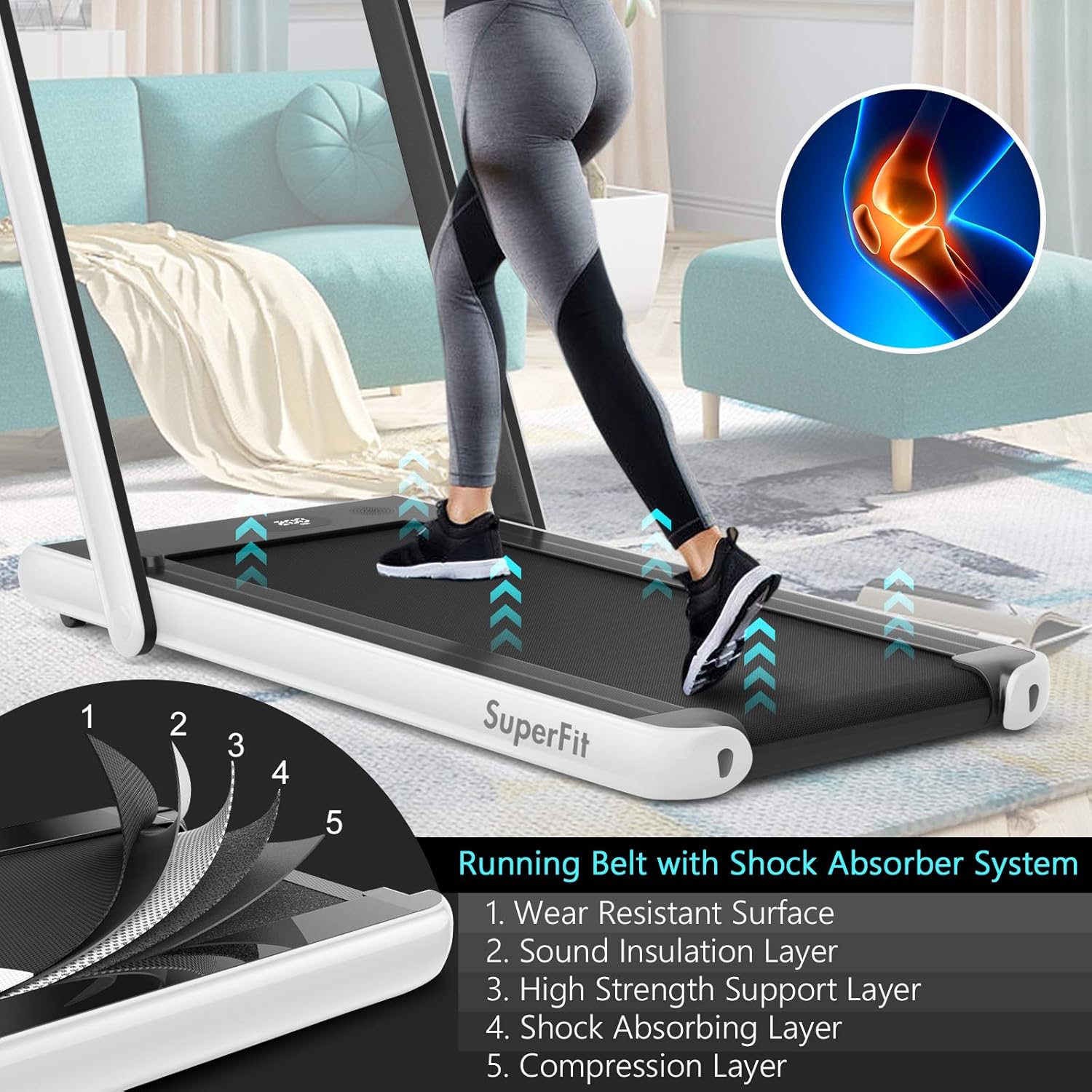 Goplus 2 in 1 Folding Treadmill with Dual Display, 2.25HP Superfit Under Desk Electric Pad Treadmill, Installation-Free, Blue Tooth Speaker, APP Control, Remote Control, Walking Jogging for Home - Image 5