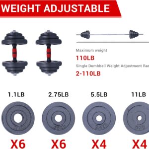 Nice C Adjustable Dumbbells, Barbell Weight Set, Dumbbell Set, Weights Adjustable 22/33/44/66/105 Lbs Home Gym 2 in 1, Anti-Slip Handle, All-Purpose, Office, Fitness