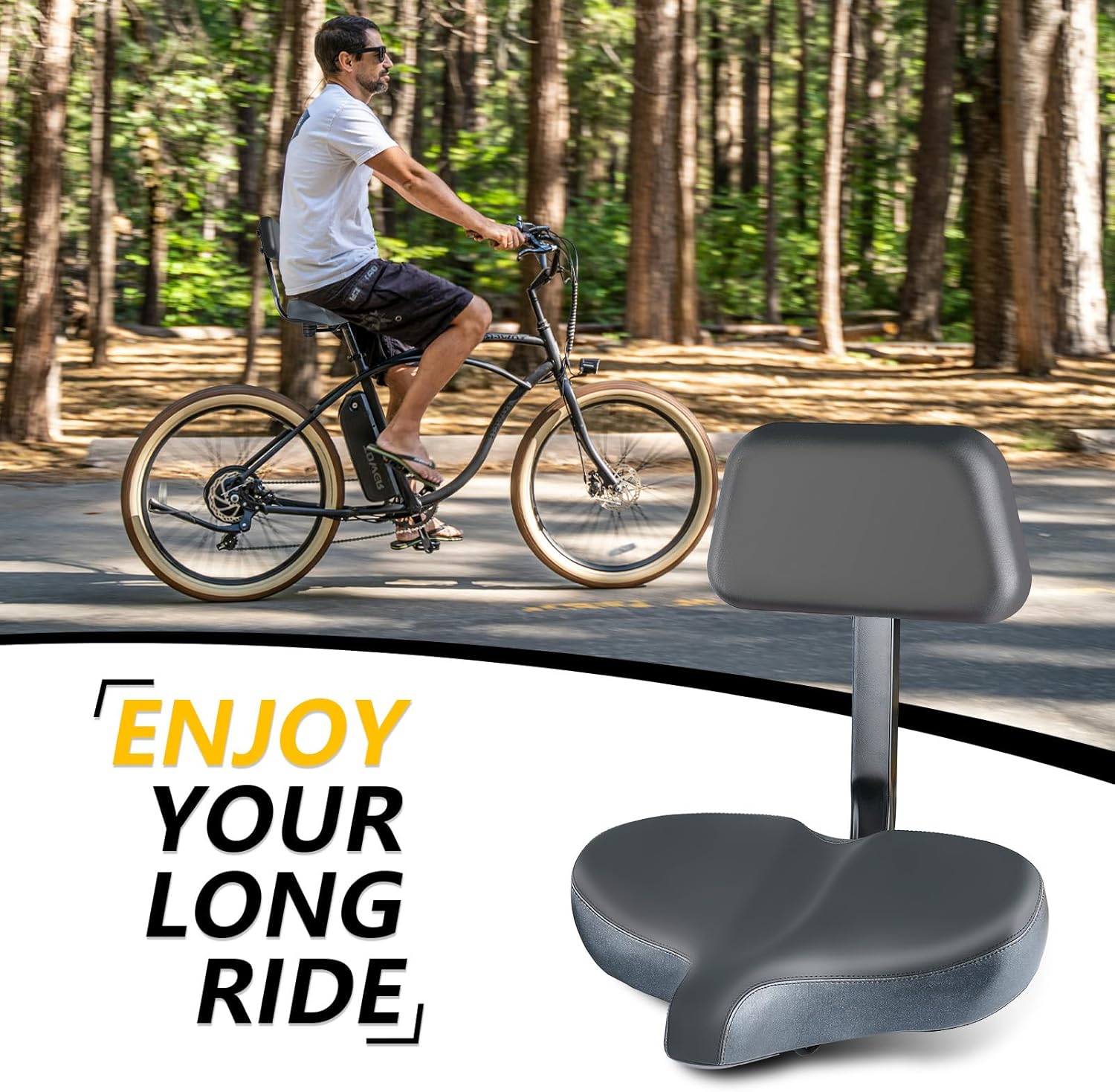 YLG Oversized Bike Seat with Backrest Comfort Wide Bicycle Saddle Replacemen for Tricycle, Electric Bike, Commuter Bike, Stationary Bike, Soft Thick Foam Padded Cushion, Adjustable, Waterproof - Image 7