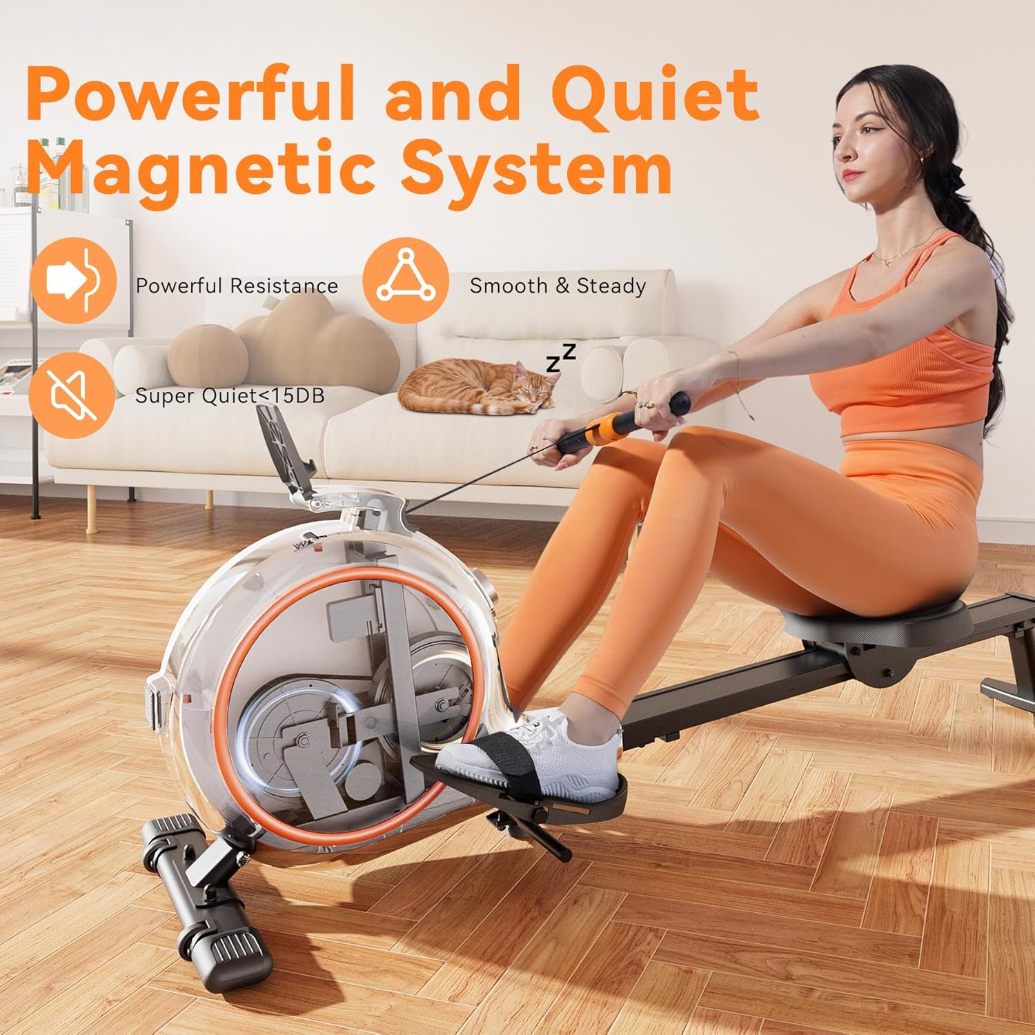 2025 Upgraded Version Rowing Machines for Home,Magnetic Rowing Machines with 32 Levels,Adjustable Resistance,Bearing 300 Pounds,Bluetooth& App Compatible Compact Rowing Machine - Image 3