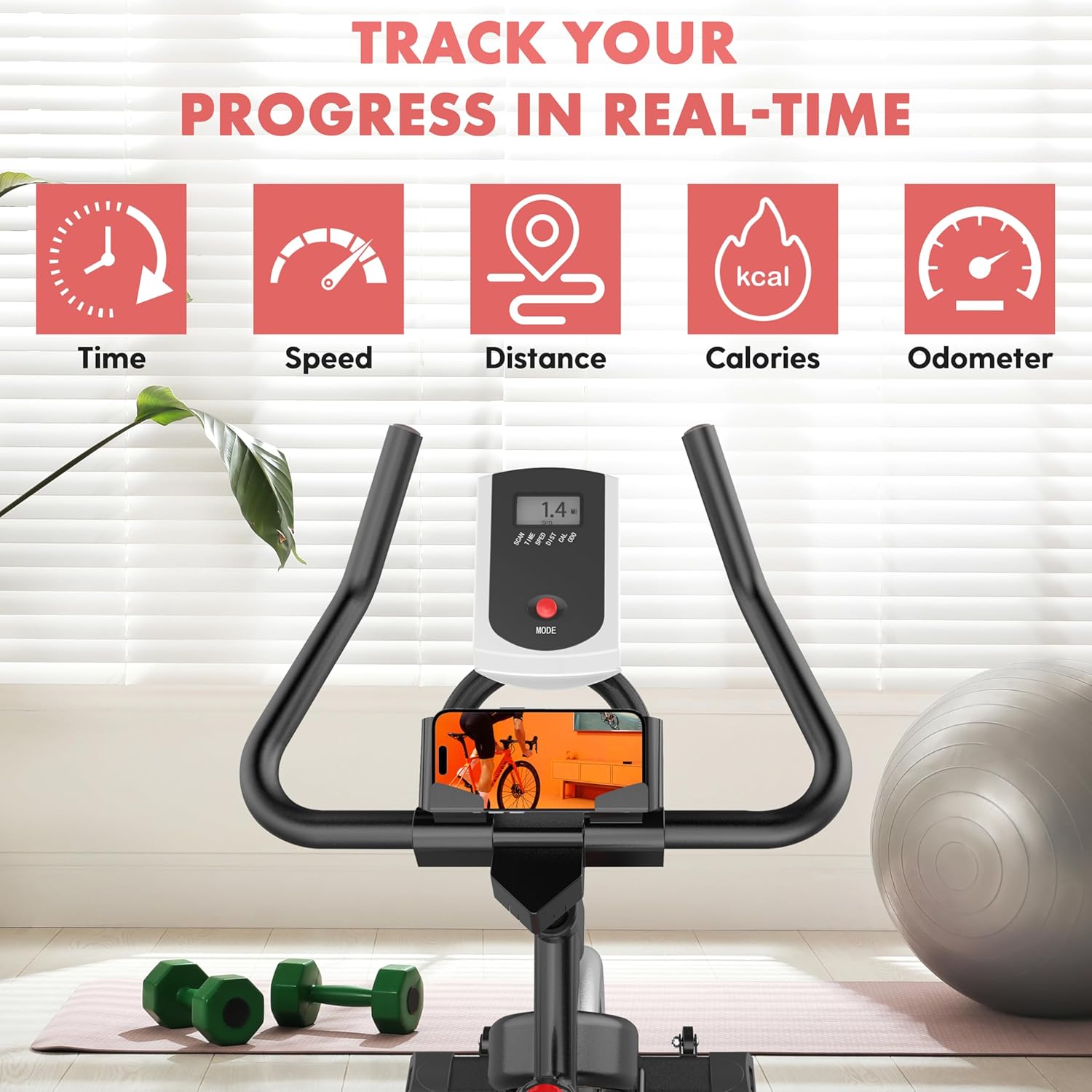 SQUATZ Stationary Cycling Bike Exerciser - Indoor Exercise Bicycle With Training Console, 4-Way Adjustable Seat and Handlebar, 8 Resistance Levels, Workout Equipment for Home Gym - Image 5