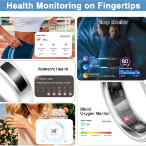 Smart Health Ring for Women Men, Vibration Alert, Touch Control, Fitness Tracker Ring with Sleep/Women’s Health/Heart Rate/Steps, IP68 Waterproof for iPhone and Android, Silver 9, No Subscription