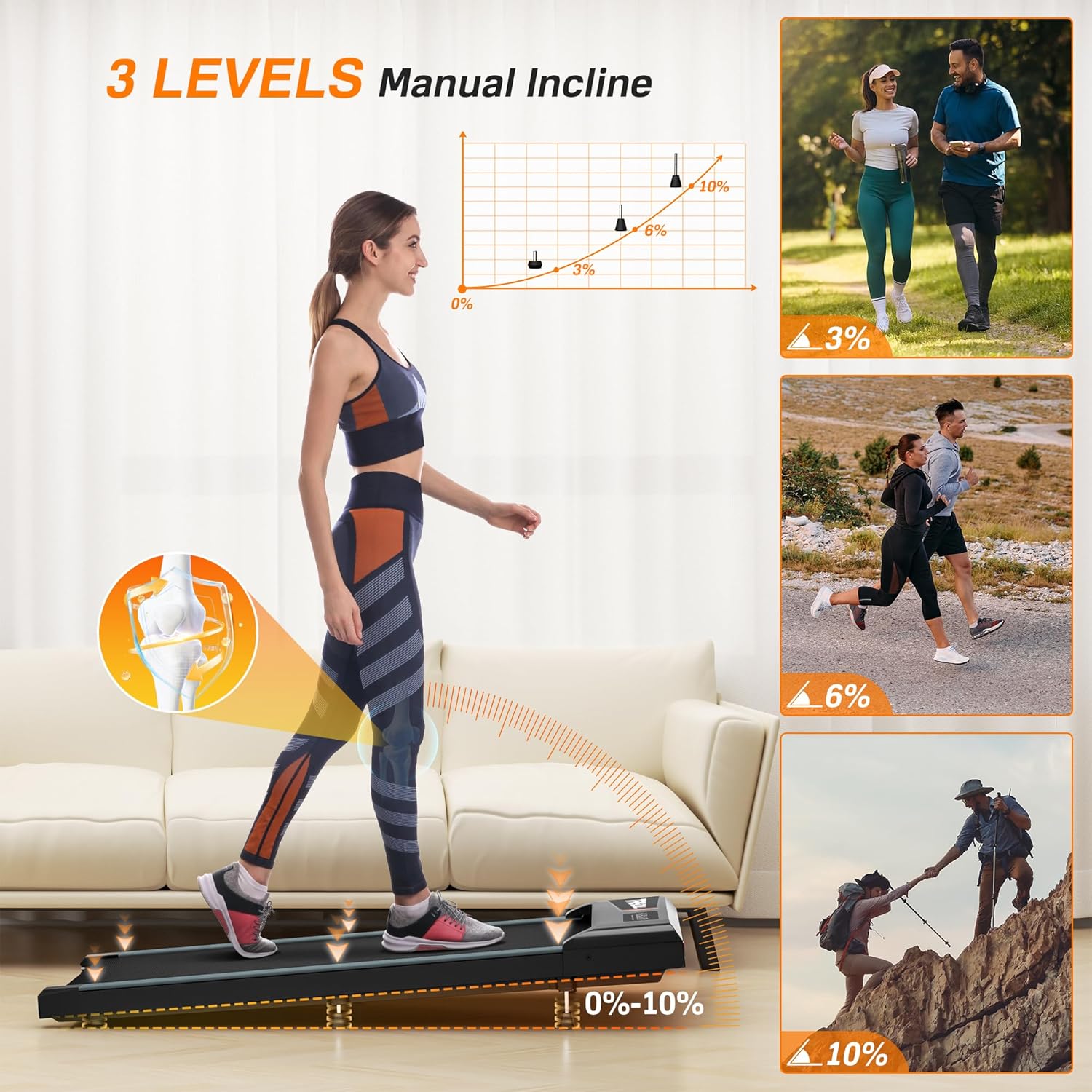 WELLFIT 10% Incline Walking Pad with Handle Bar, Foldable Treadmills for Home and Office, Under Desk Treadmill 320lbs Capacity, 3.0HP Voice Control, Portable Compact for Condo Space Saver Easy to Move - Image 3