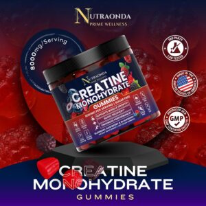 Pre-Workout Gummies – 120-Count Creatine Monohydrate Gummies for Men and Women – Pre-Workout Supplement with BCCA, L-Carnitine, Taurine for Muscle Growth, Energy, Performance – Berry Flavor