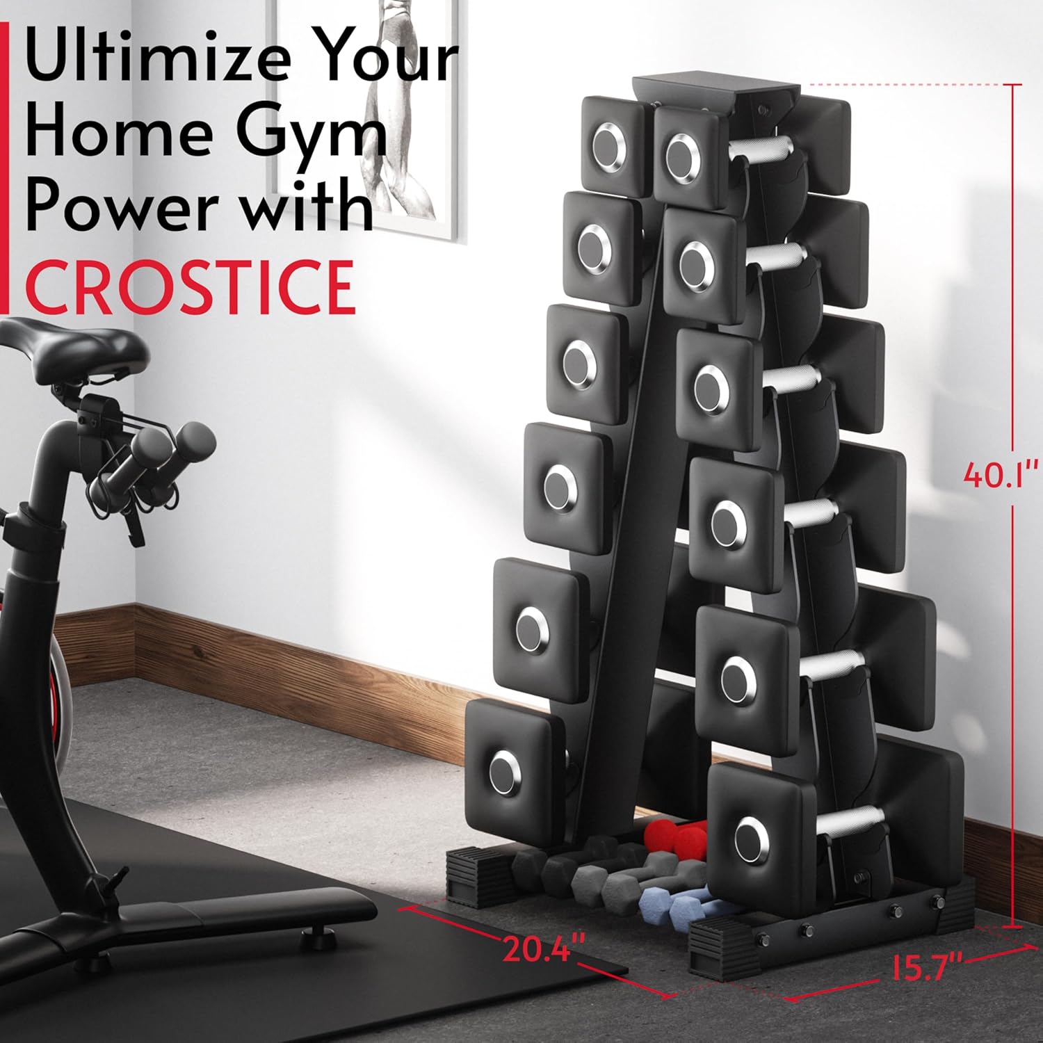Dumbbell Rack Stand Only, Compatible with Peloton Weights, Ergonomic Weight Rack for Home Gym Dumbbells with 6-Tier, Space-Saving Home Gym Storage Rack, Plus Neoprene Set Storage, Compact - Image 8