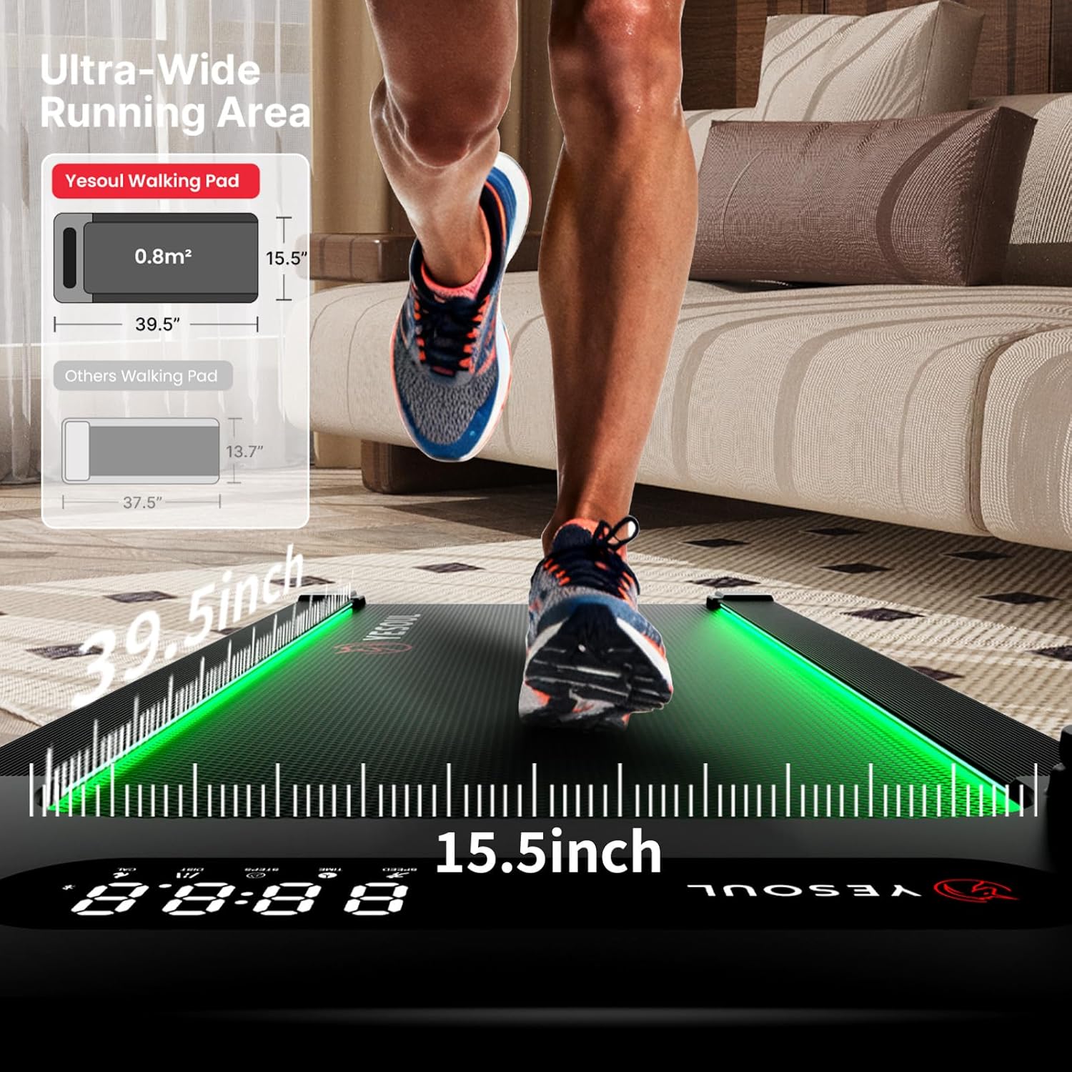 Yesoul Walking Pad Treadmill with 10% Auto Incline, Under Desk Treadmill for Home Walking, Hiking & Running, 300lbs Capacity, Smart App Scenic Routes & Live Classes, Remote & LED Display - Image 6