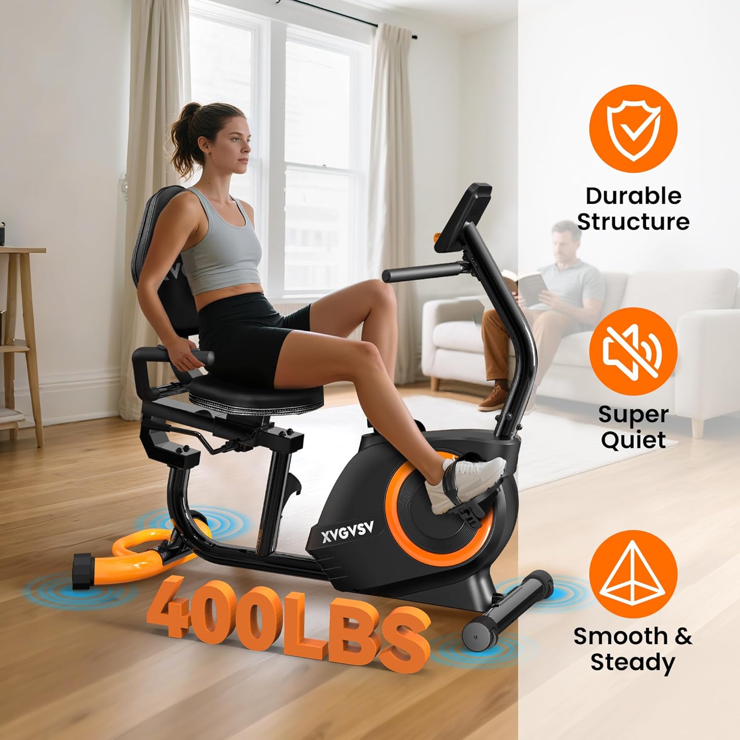 Recumbent Exercise Bike for Home Use, Quiet Recumbent Stationary Bikes for Adults & Seniors, 16-Level Resistance, Adjustable Seat, Supports 400LB, Pulse Sensors & LCD Display - Image 3