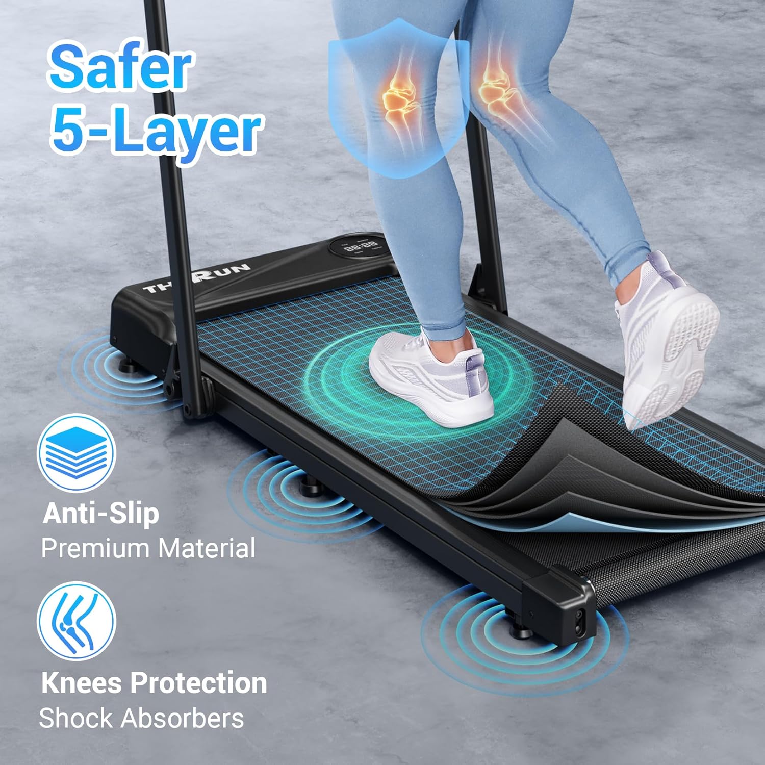 THERUN Walking Pad, 2 in 1 Foldable Treadmills for Home, 2.5HP Under Desk with Handle Bar, 16" Widened Running Belt, with Remote Control - Image 6