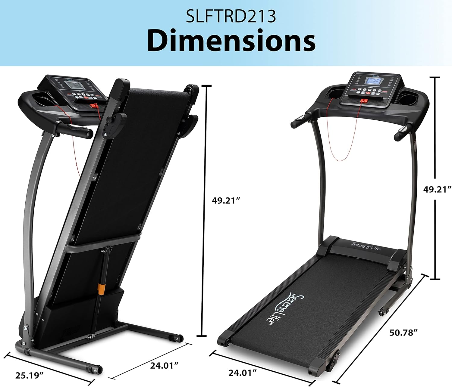 SereneLife Folding Treadmill Exercise Running Machine - Electric Motorized Running Exercise Equipment - Image 8