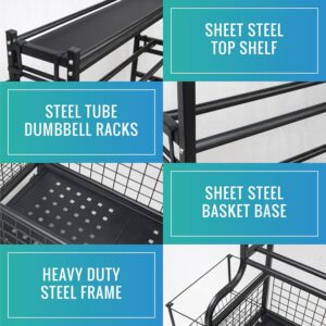 STUFFSTASH Adjustable Dumbbell Rack for Home Gym – Heavy Duty Weight Rack with Kettlebell Shelf, Yoga Mat Holder & Wheels – 700 LB Capacity Gym Equipment Storage Organizer