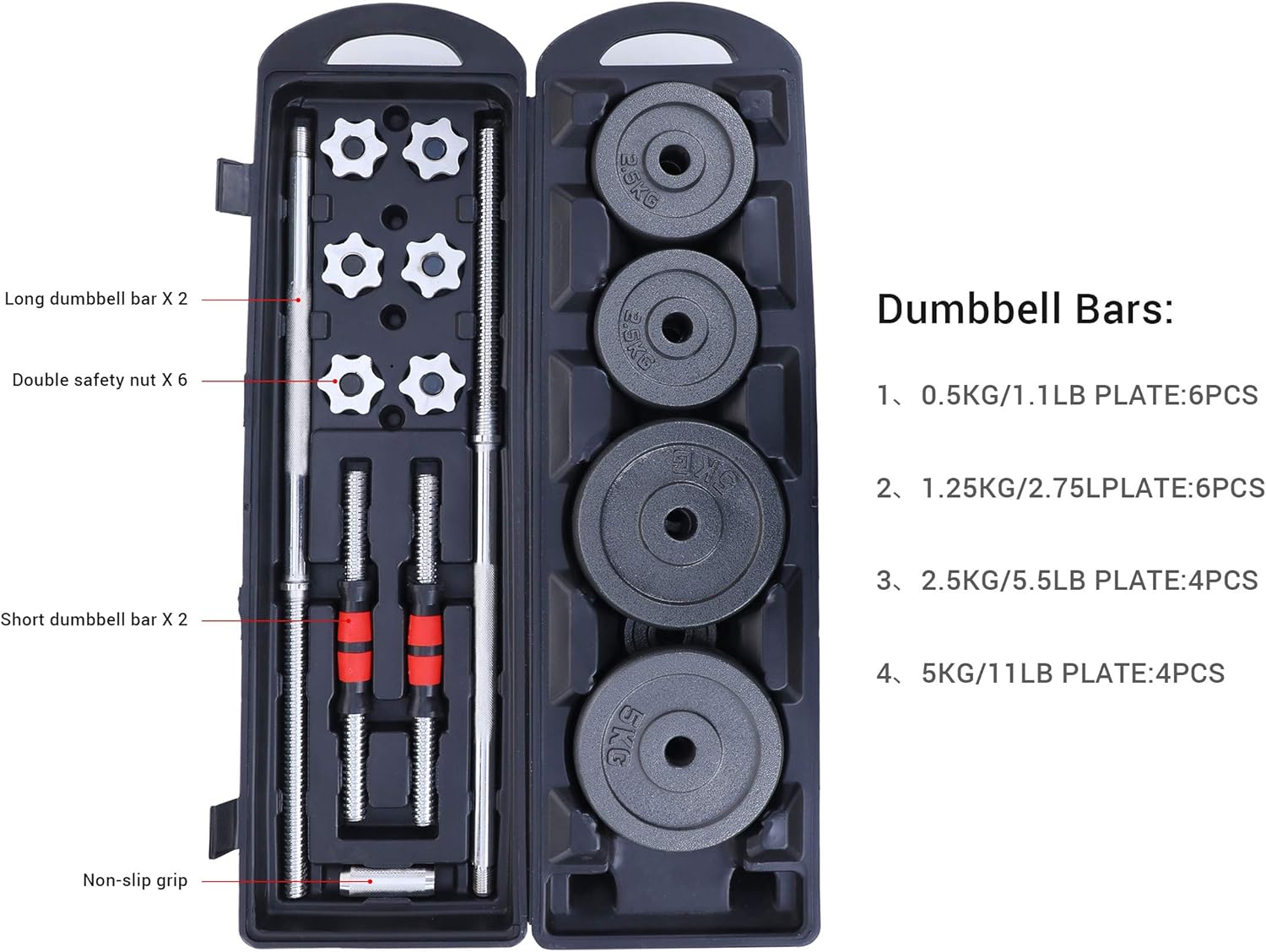 Nice C Adjustable Dumbbells, Barbell Weight Set, Dumbbell Set, Weights Adjustable 22/33/44/66/105 Lbs Home Gym 2 in 1, Anti-Slip Handle, All-Purpose, Office, Fitness - Image 4