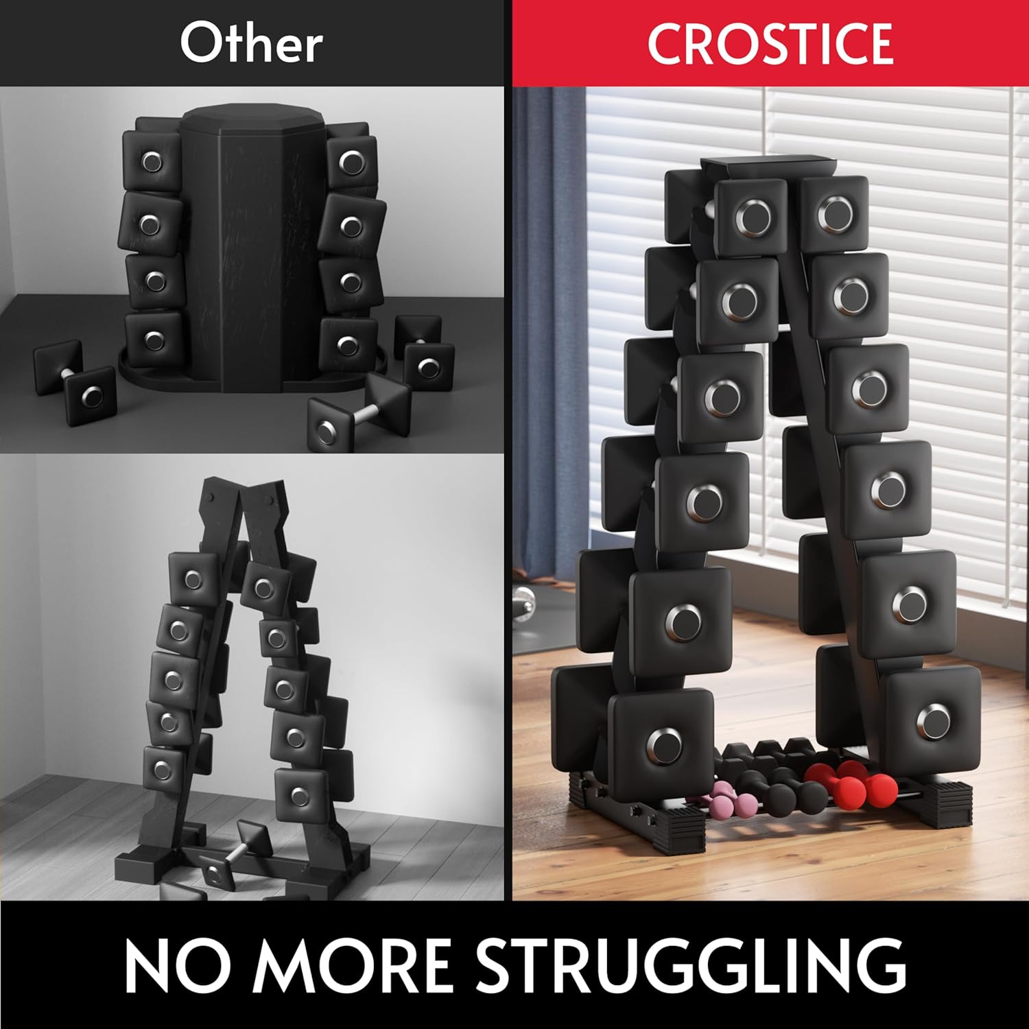 Dumbbell Rack Stand Only, Compatible with Peloton Weights, Ergonomic Weight Rack for Home Gym Dumbbells with 6-Tier, Space-Saving Home Gym Storage Rack, Plus Neoprene Set Storage, Compact - Image 6