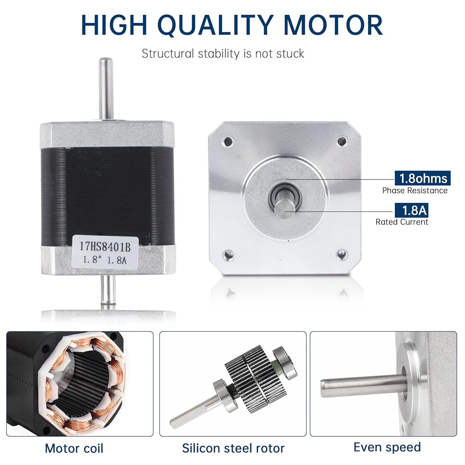 17HS8401 Nema17 Stepper Motor, 48mm 1.8A 1.8degree 78oz-in,2-Phase High Torque Hybrid CNC Stepper Motor,4-Lead Wire for 3D Printer,CNC Machine,Robot,CNC Router XYZ Axis (3pcs Dual Shaft) - Image 3