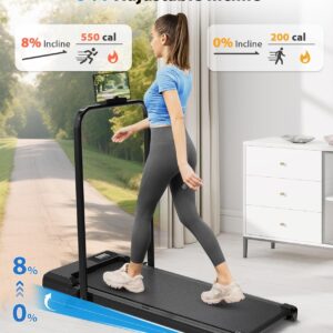 CIIHI Walking Pad Treadmill with Incline – 8% Incline Walking Pad with Handle Bar – Foldable Under Desk Treadmill for Home with 300 Lbs Capacity – Jogging Machine with Quiet Brushless, App & Remote
