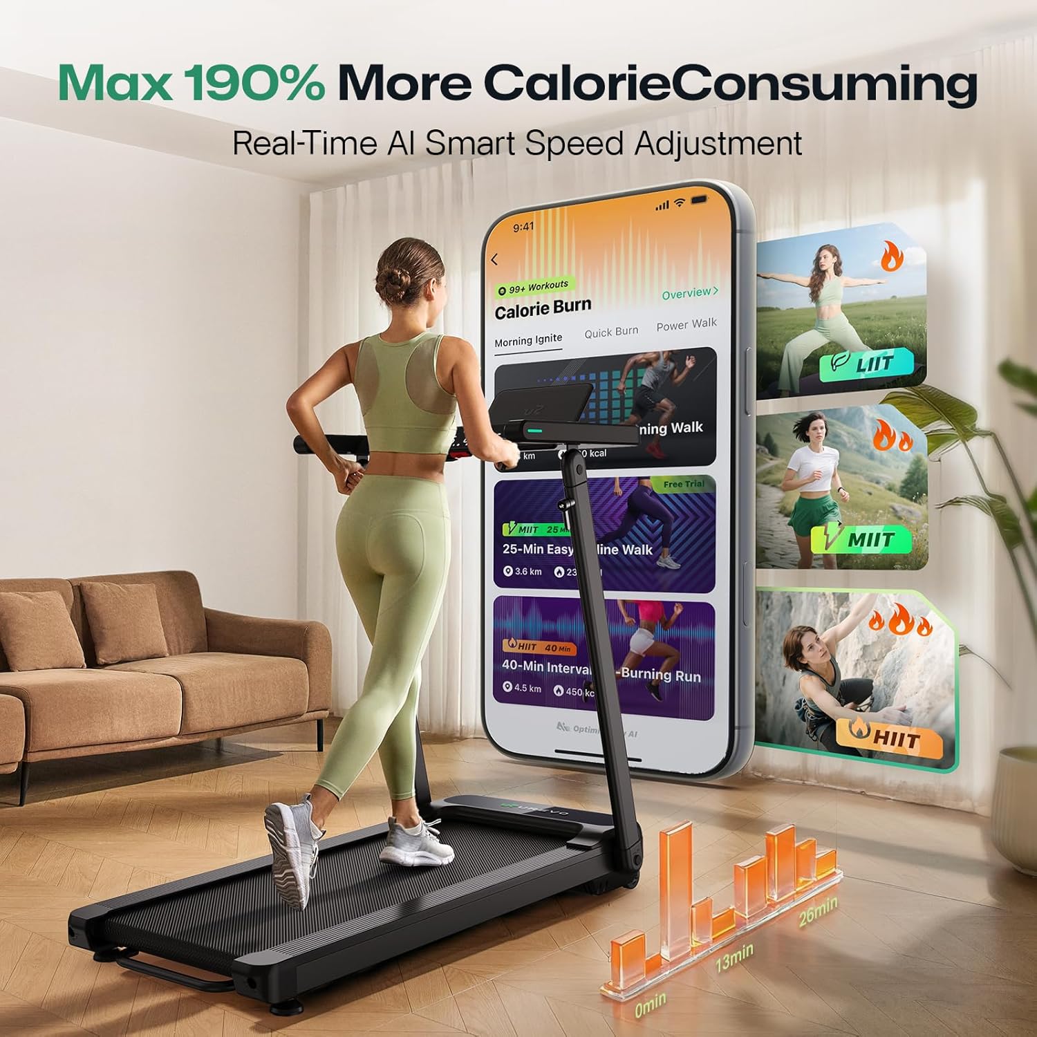UREVO Treadmill with Standing Desk Workstation, Walking Pad Treadmills for Home Office, Under Desk Compact Design Treadmill with HIIT Programs, Remote Control, LED Display - Image 3