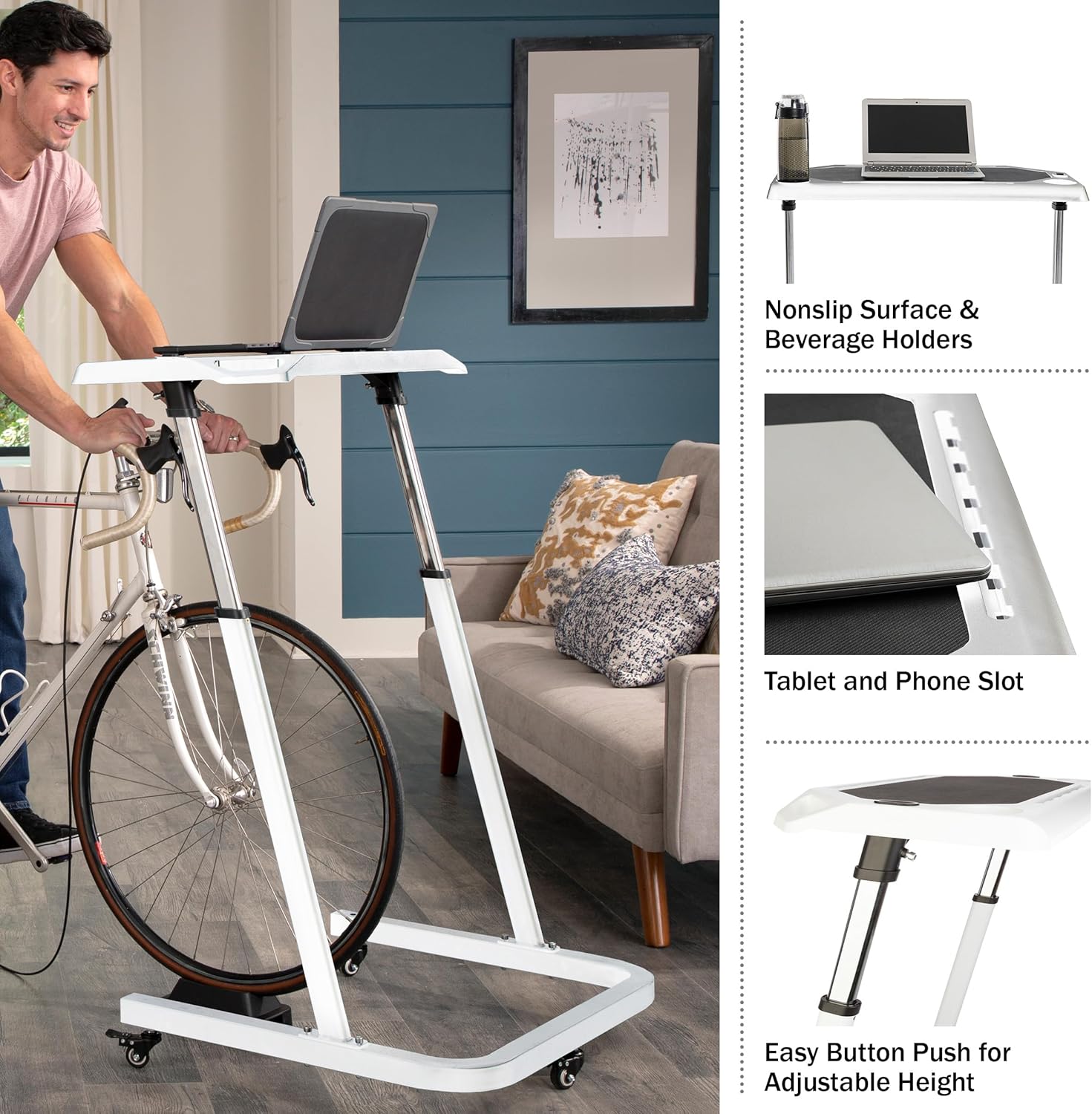Bike Desk - Rolling Laptop Cart for Stationary Bike or Trainer - Adjustable Standing Desk to Exercise While Working or Watching TV by RAD Cycle - Image 2